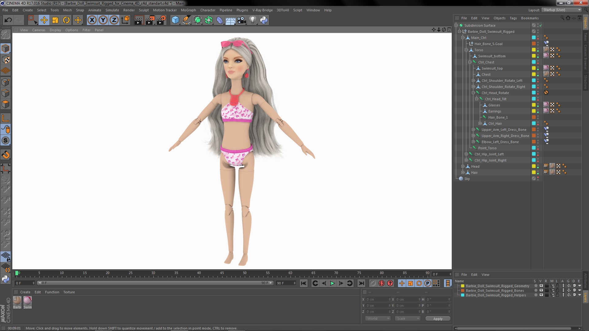 3D Barbie Doll Swimsuit Rigged for Cinema 4D
