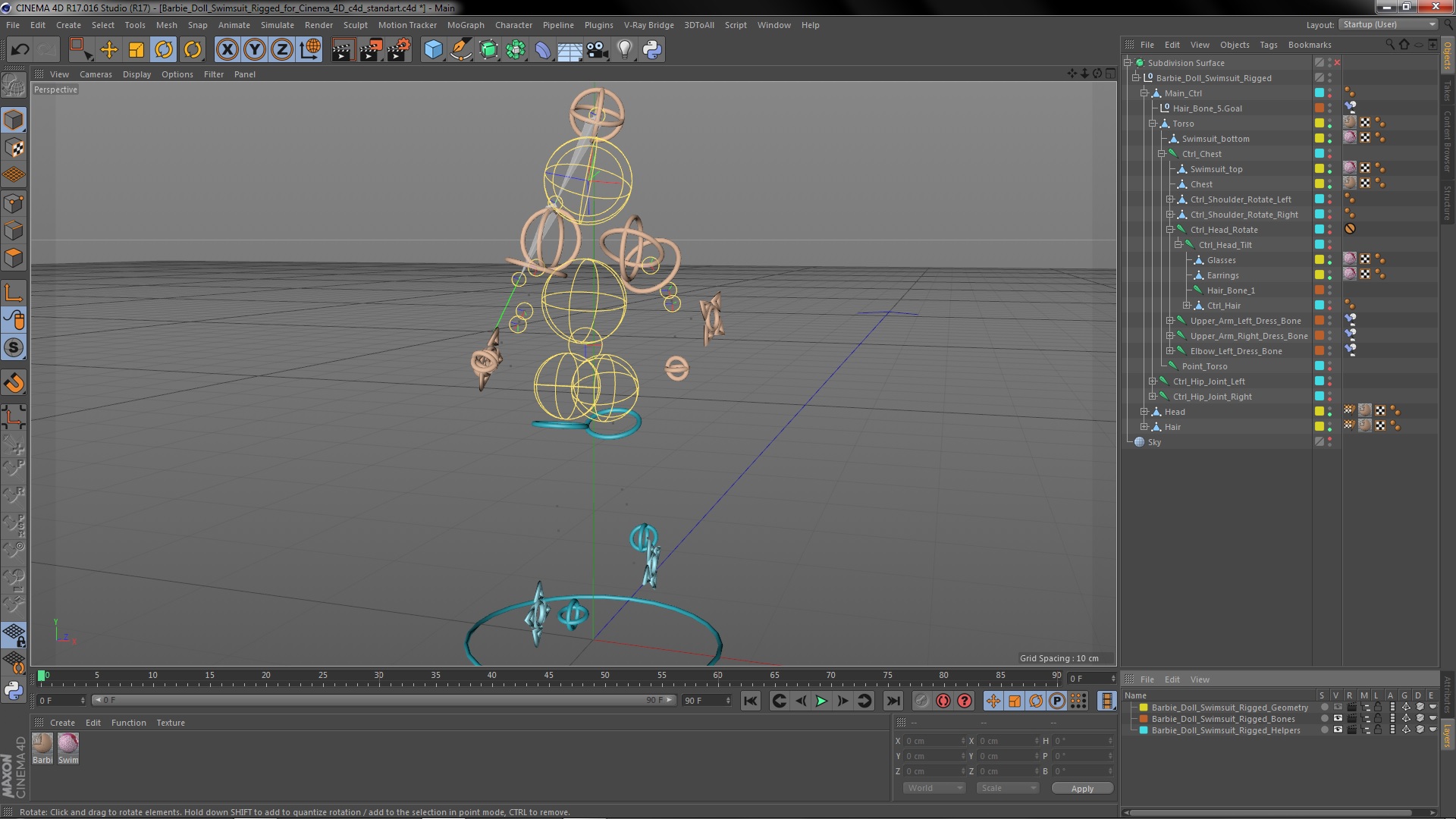 3D Barbie Doll Swimsuit Rigged for Cinema 4D