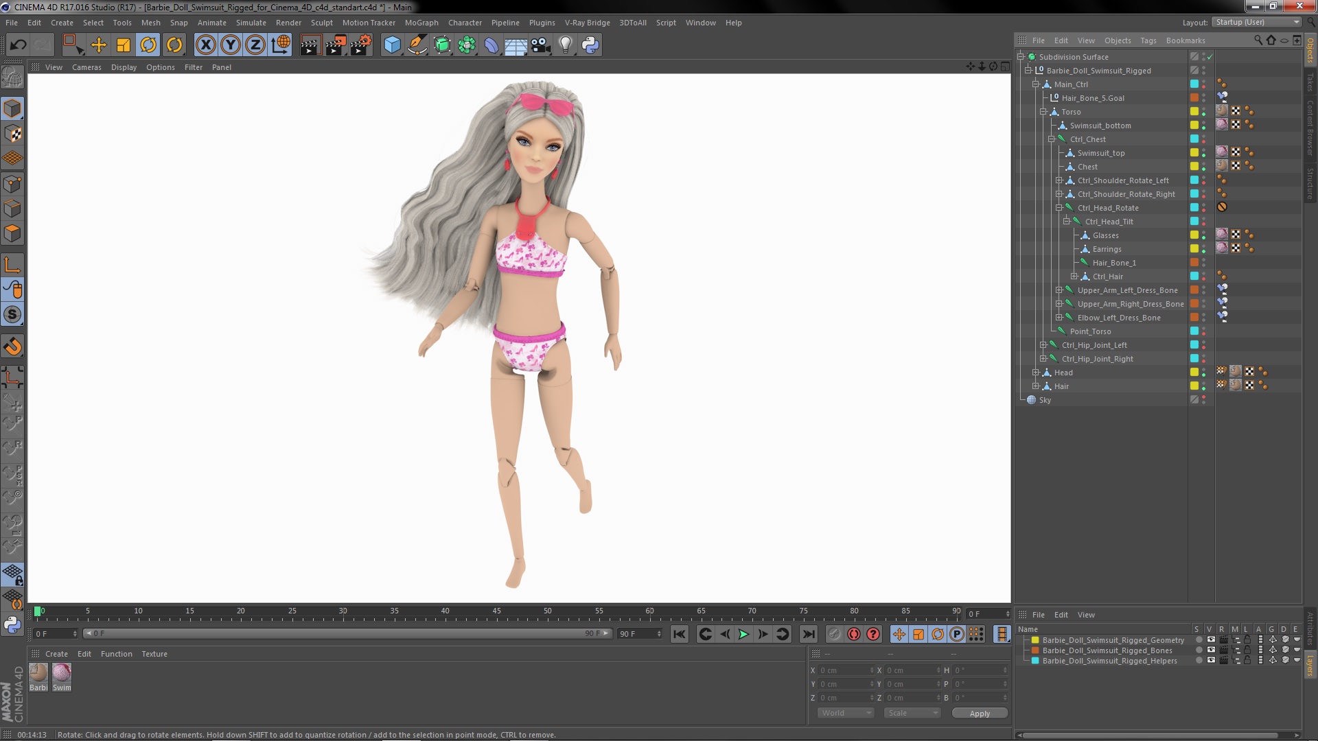 3D Barbie Doll Swimsuit Rigged for Cinema 4D