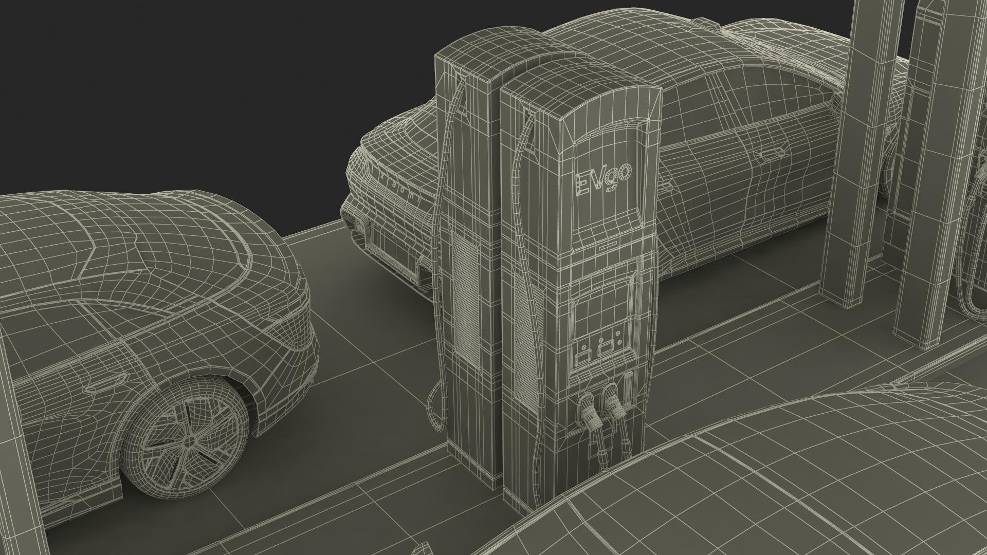Charging Station and Electric Cars 3D model