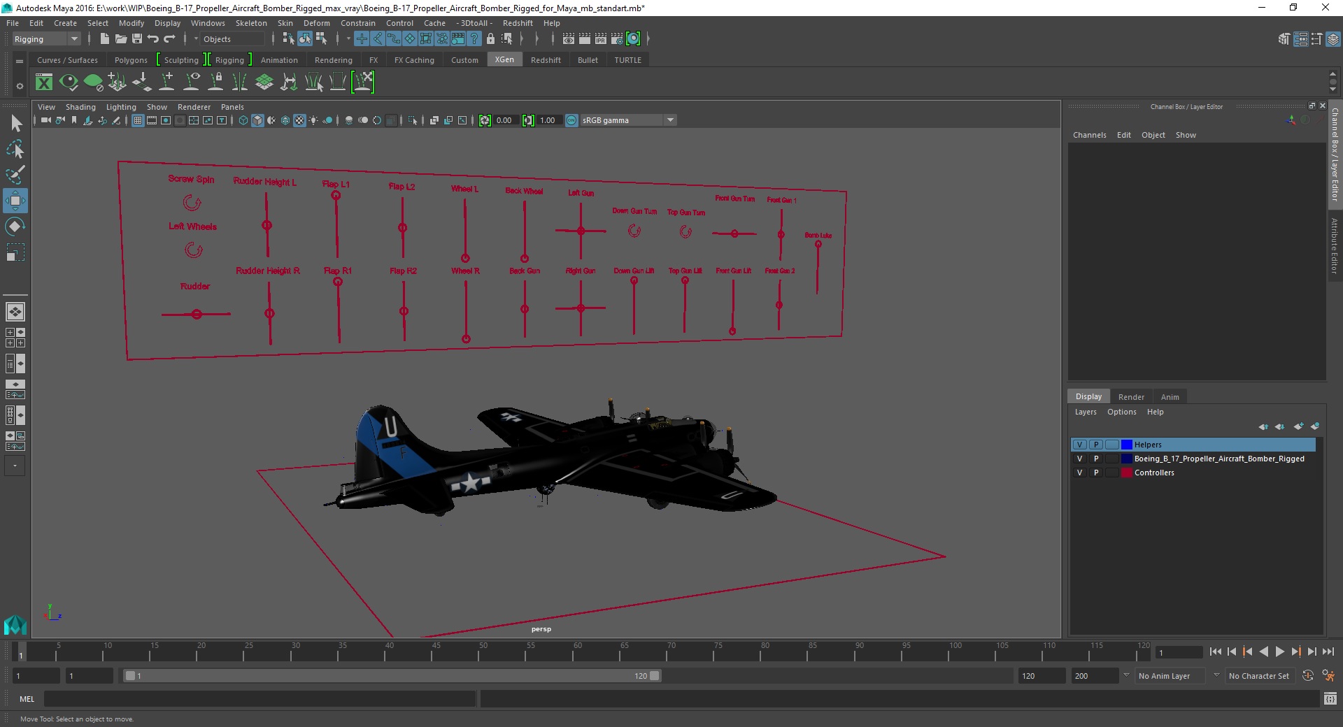 3D Boeing B-17 Propeller Aircraft Bomber Rigged for Maya model