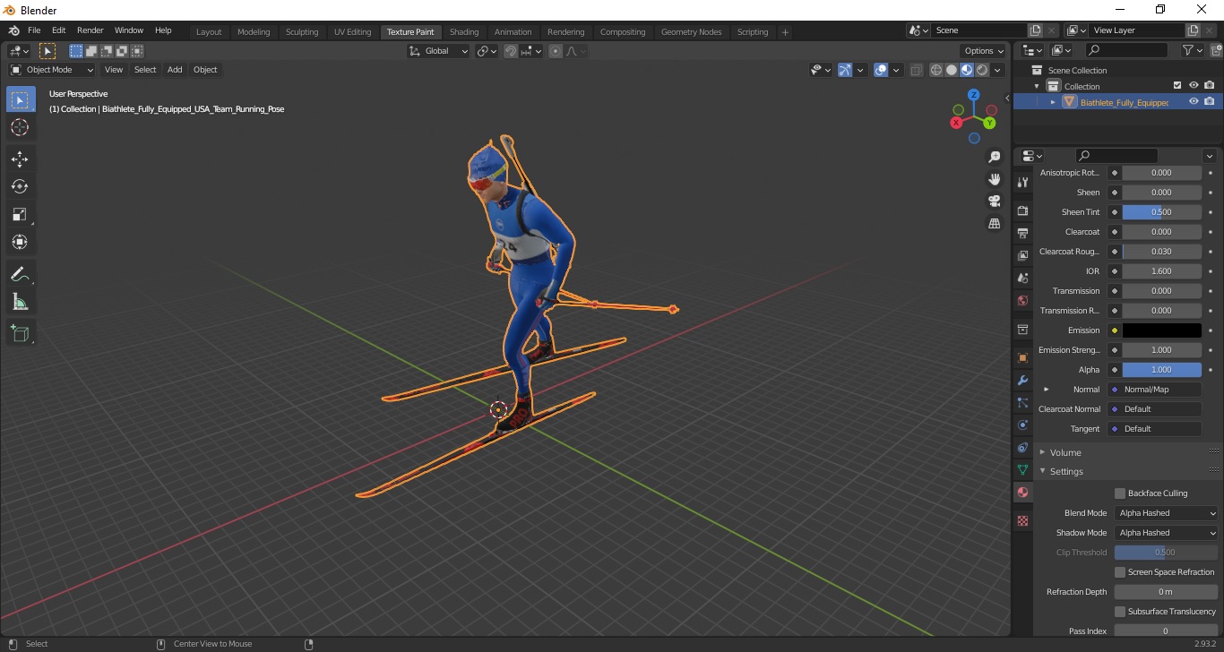 3D Biathlete Fully Equipped USA Team Running Pose