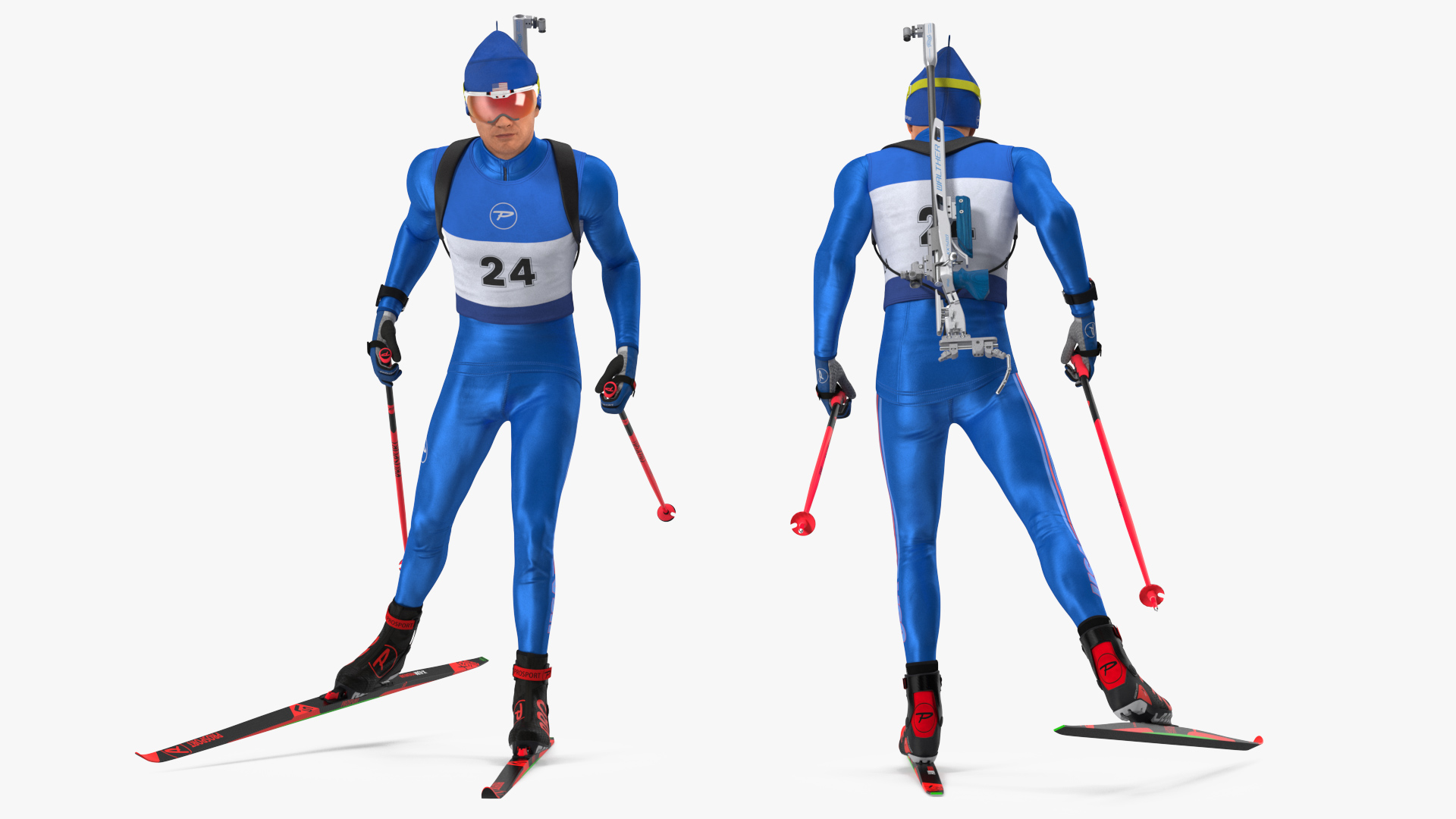 3D Biathlete Fully Equipped USA Team Running Pose