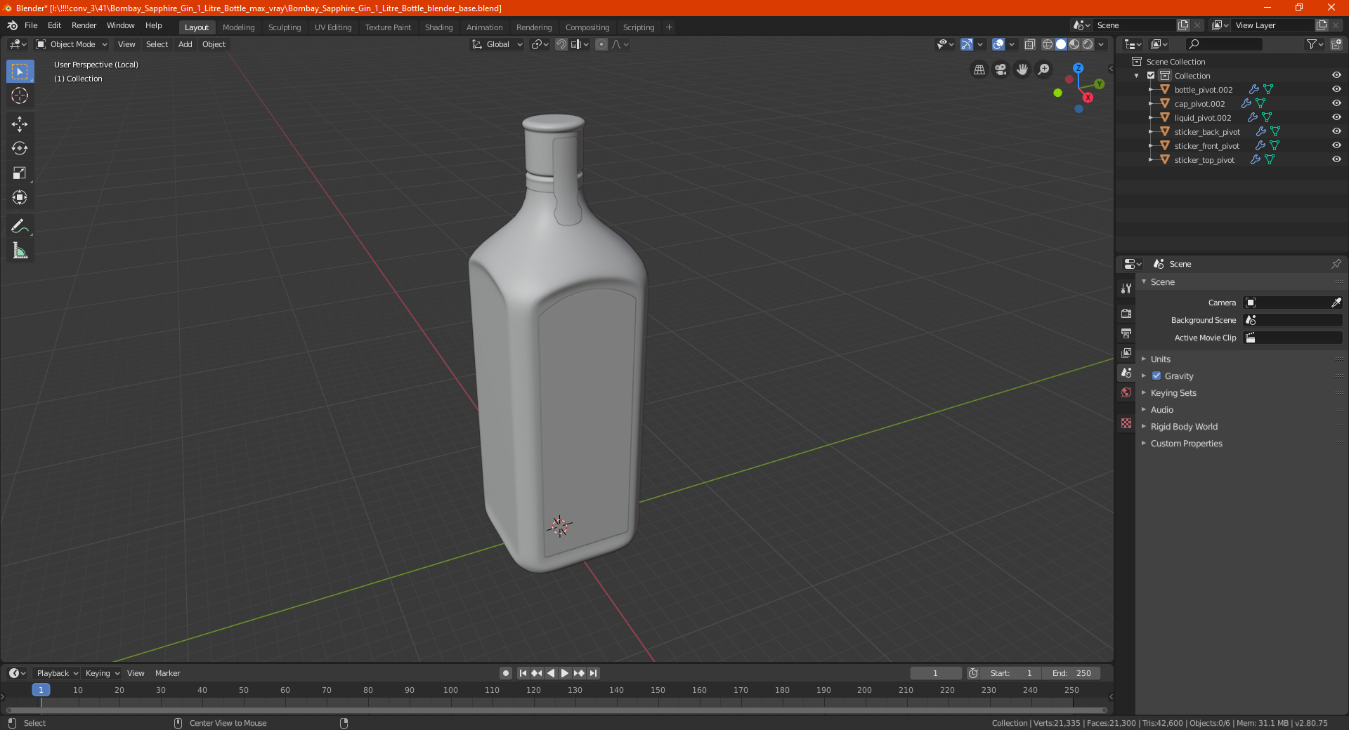 Bombay Sapphire Gin 1 Litre Bottle 3D model