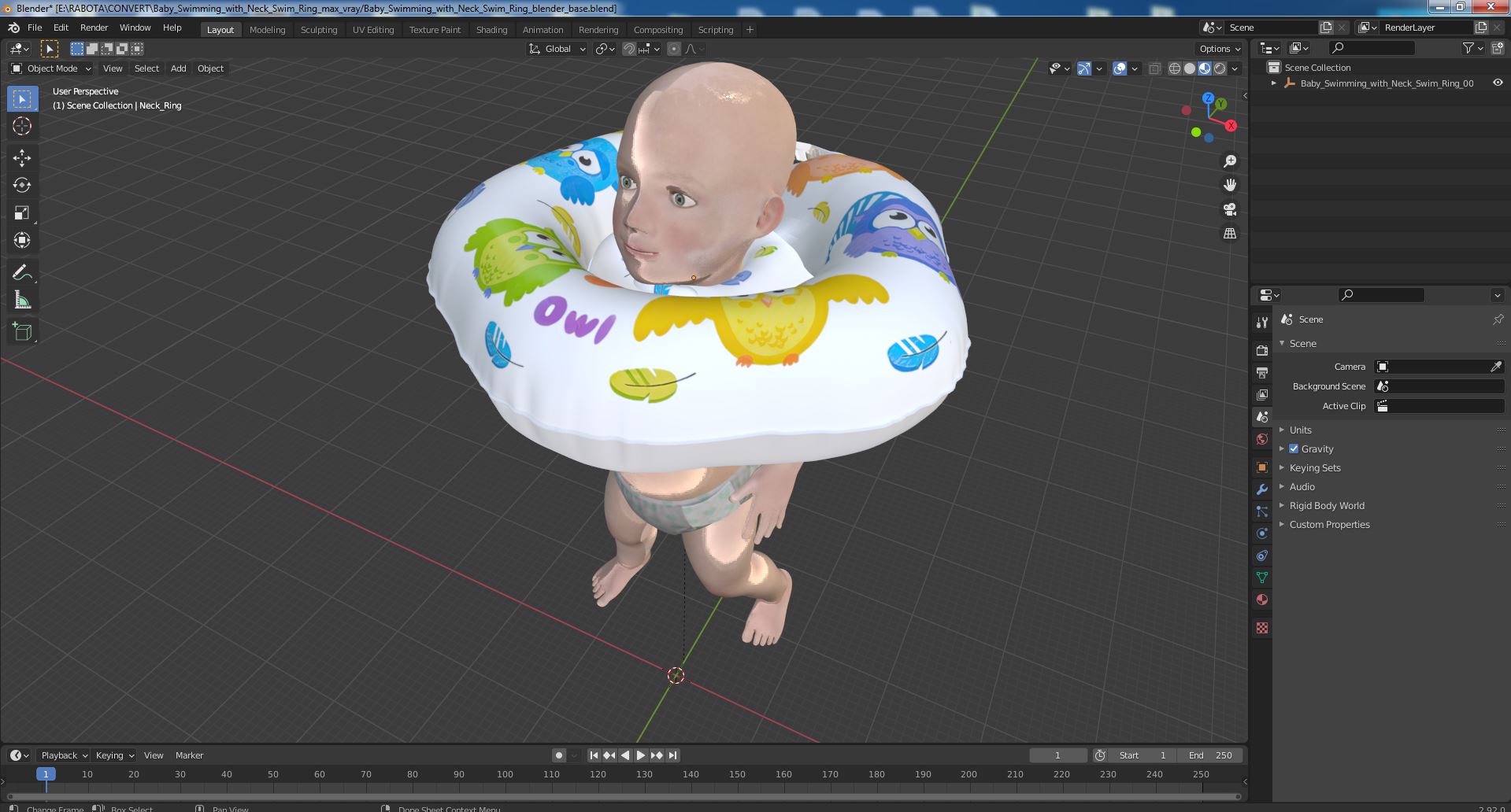 3D Baby Swimming with Neck Swim Ring model