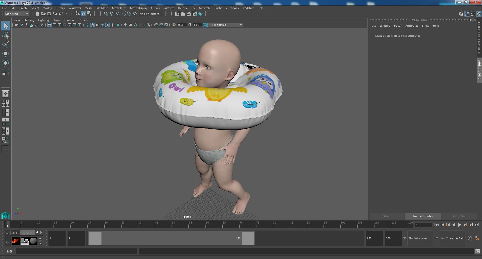3D Baby Swimming with Neck Swim Ring model