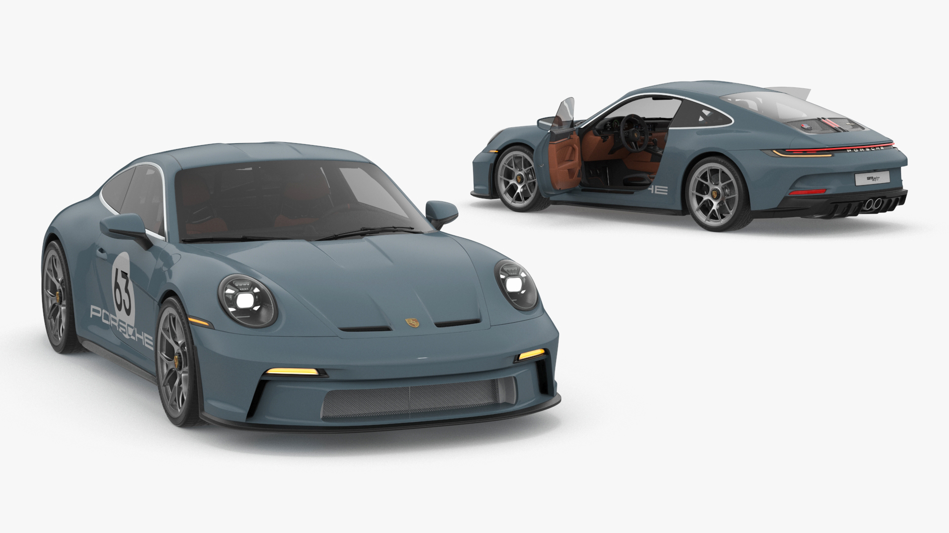 3D Sport Car Porsche 911 2024 Blue Rigged model