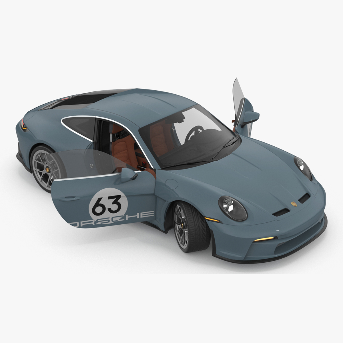 3D Sport Car Porsche 911 2024 Blue Rigged model