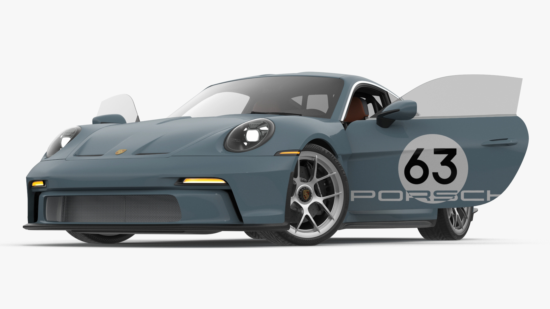 3D Sport Car Porsche 911 2024 Blue Rigged model