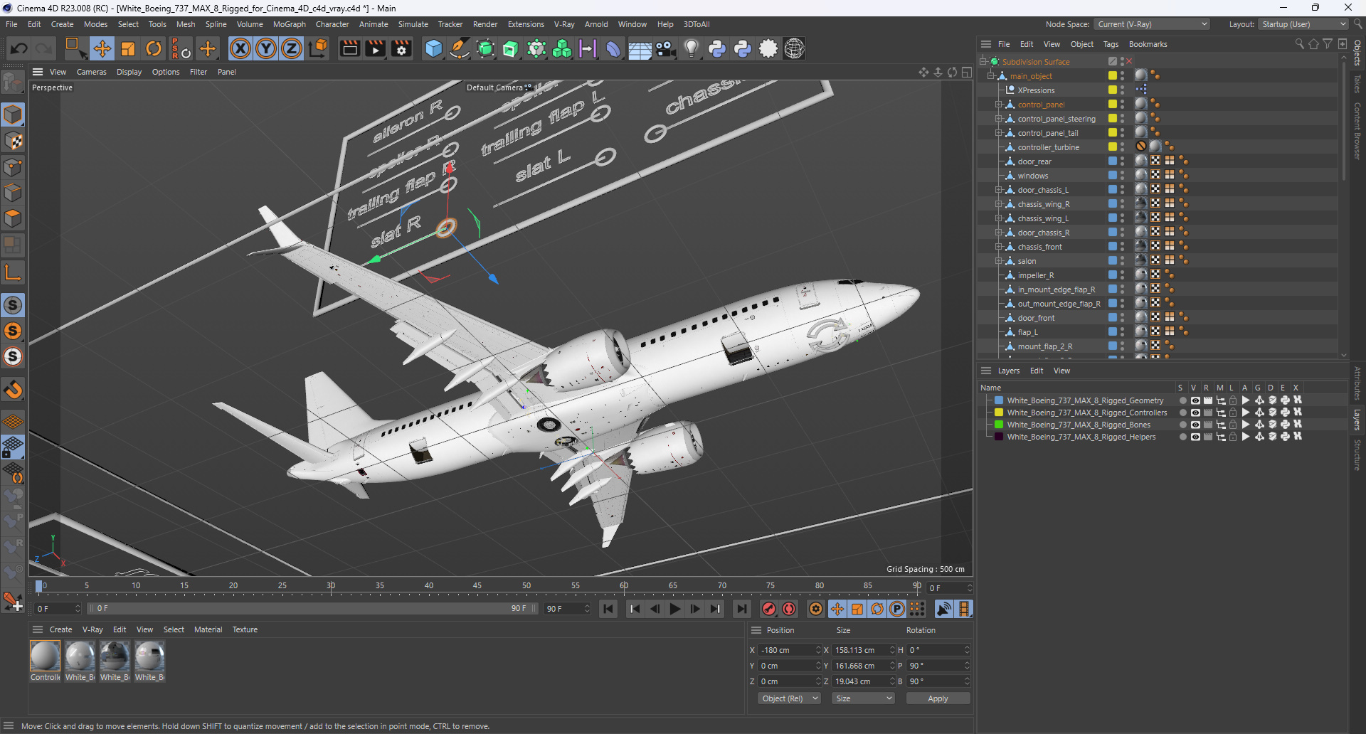 3D White Boeing 737 MAX 8 Rigged for Cinema 4D model