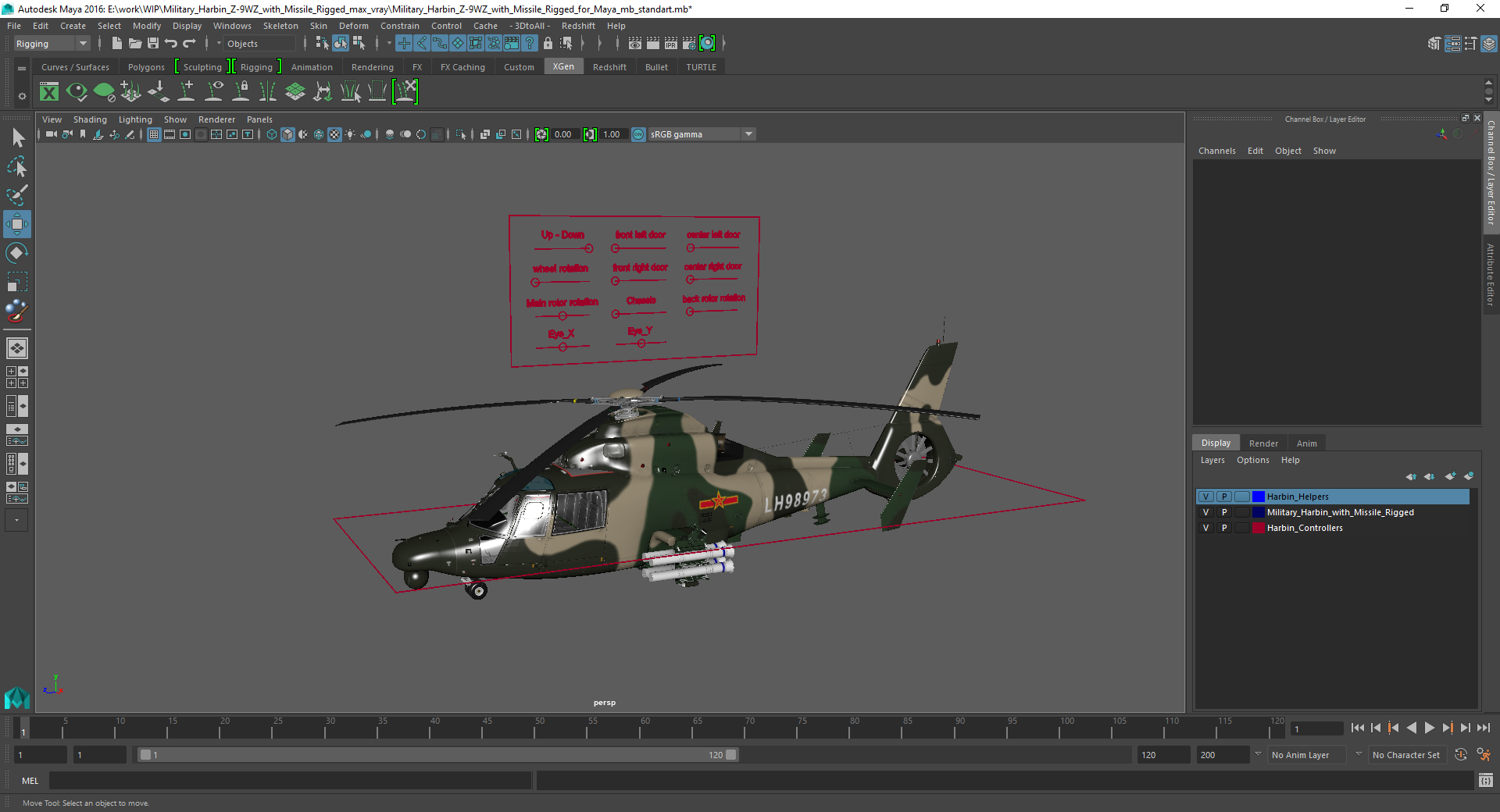 3D model Military Harbin Z-9WZ with Missile Rigged for Maya