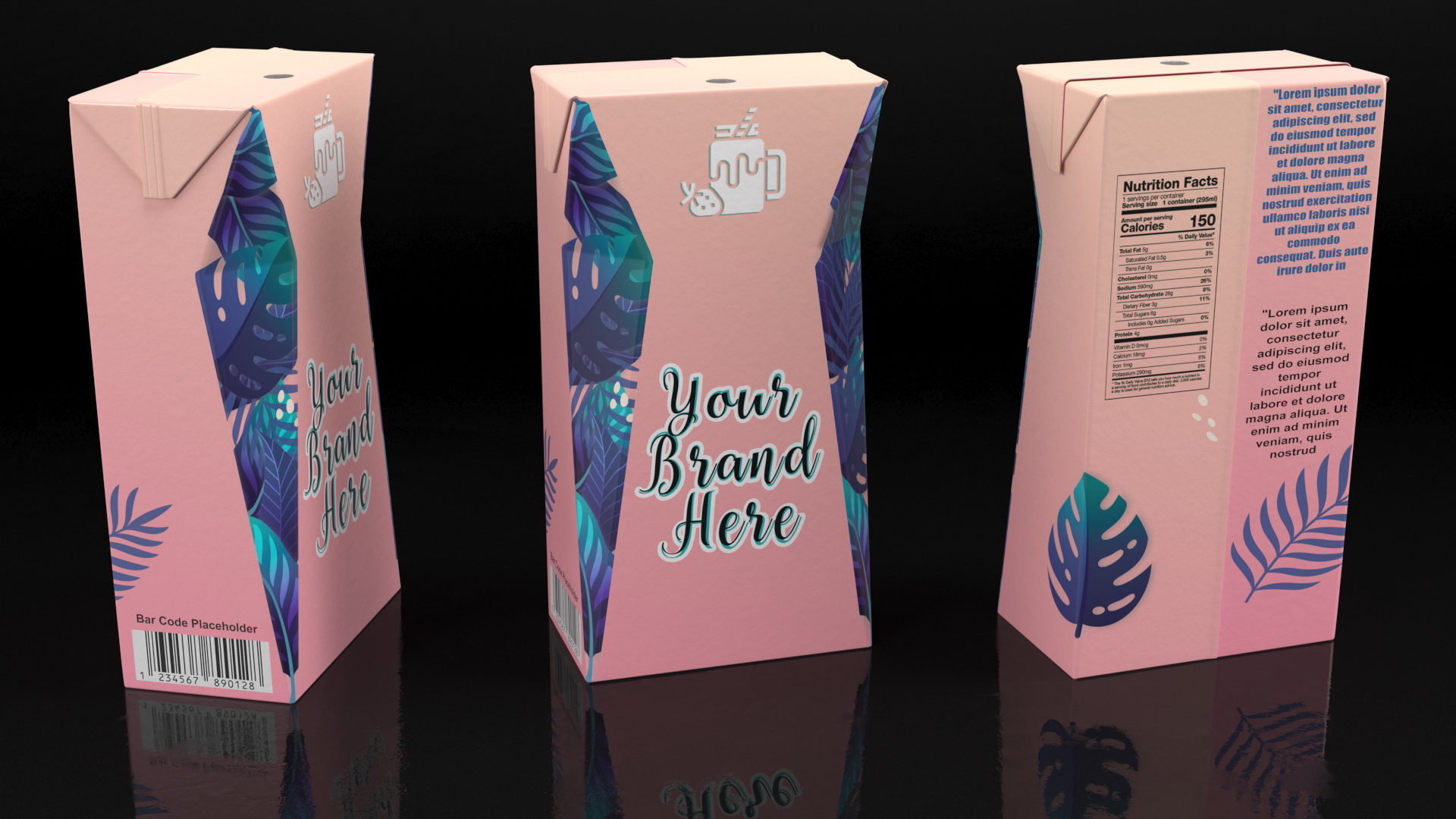 3D Small Aseptic Carton with Straw Hole Mockup Pink model