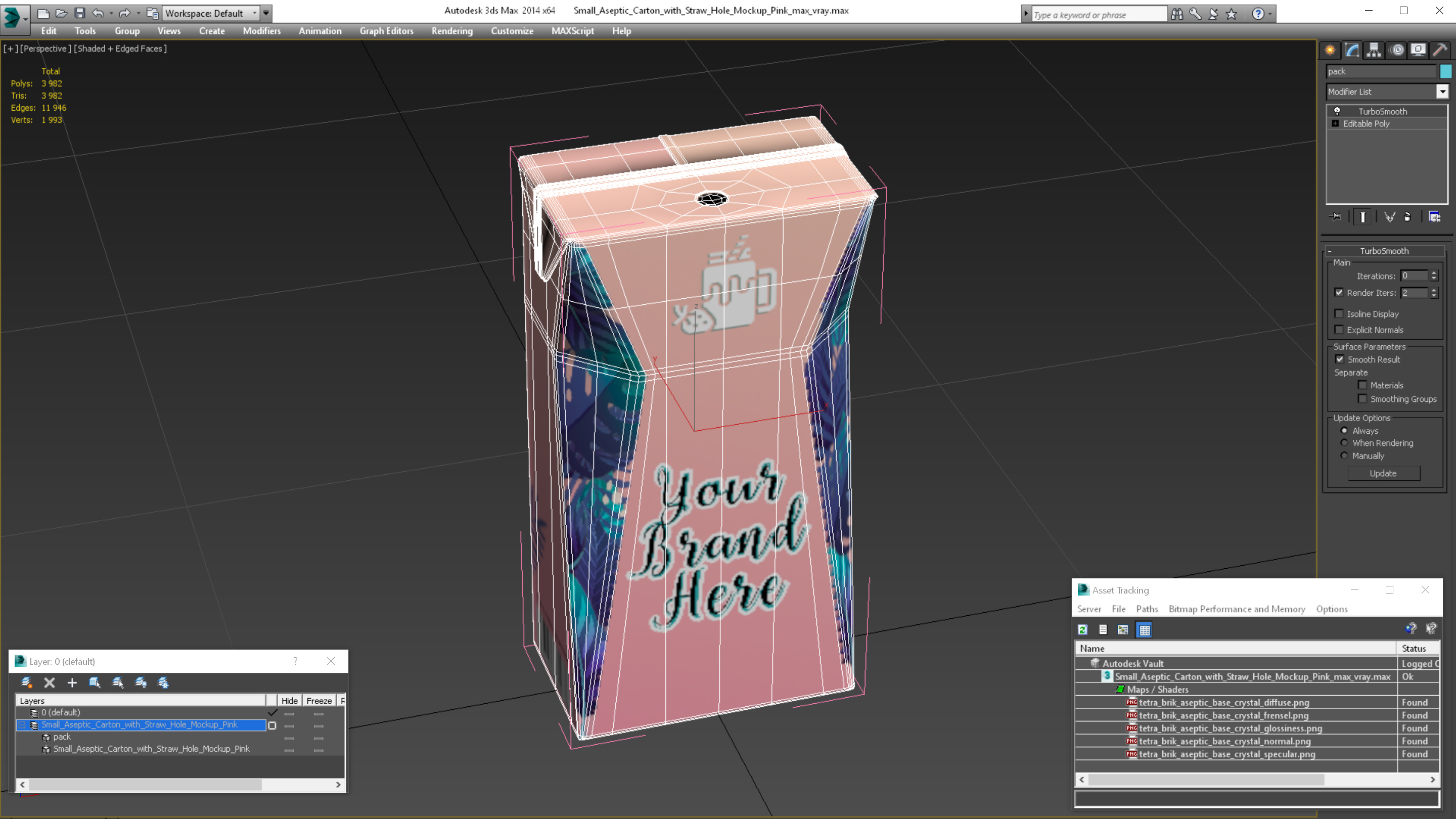 3D Small Aseptic Carton with Straw Hole Mockup Pink model