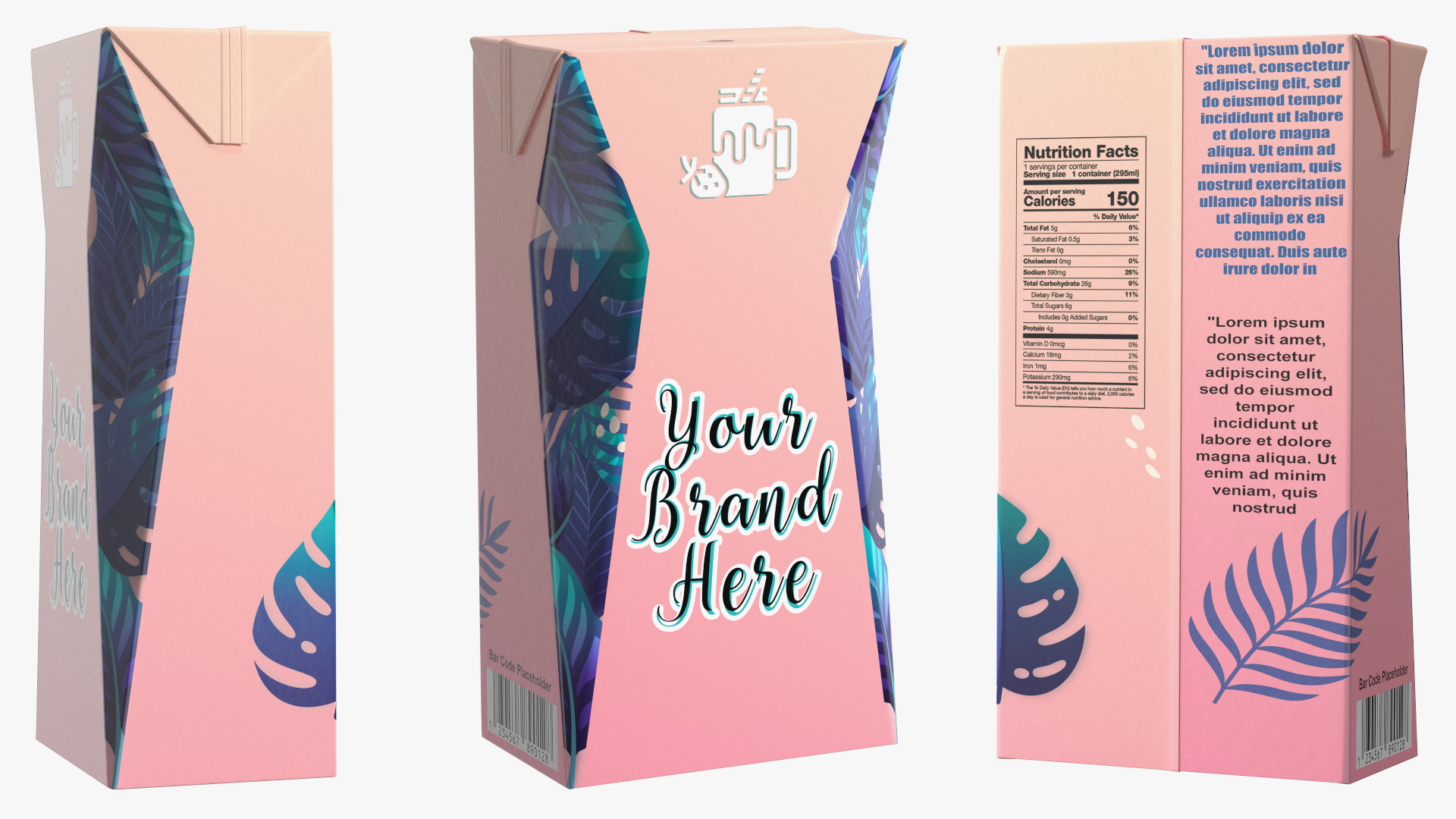 3D Small Aseptic Carton with Straw Hole Mockup Pink model
