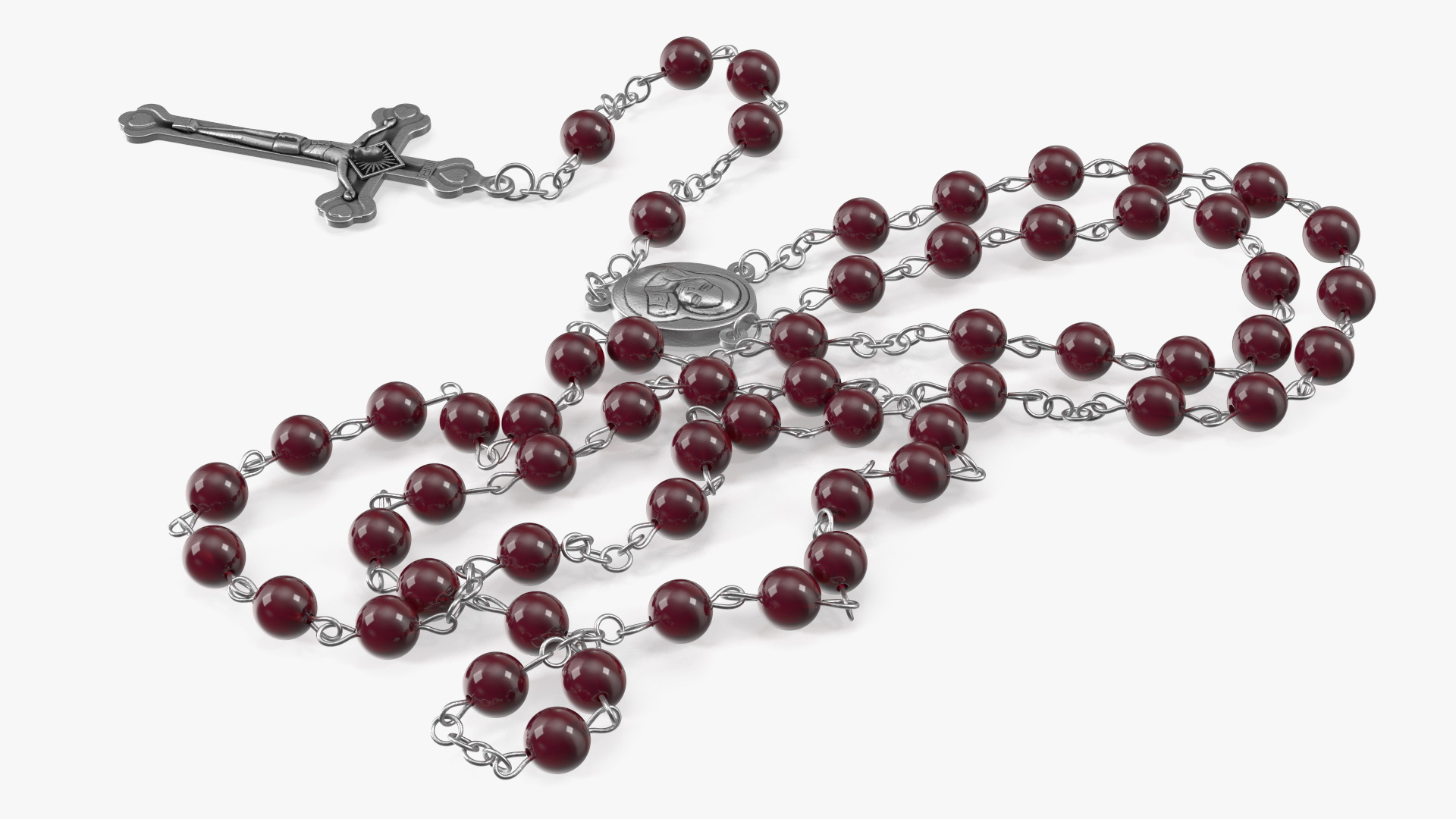 3D model Rosary Beads with Crucifix Red