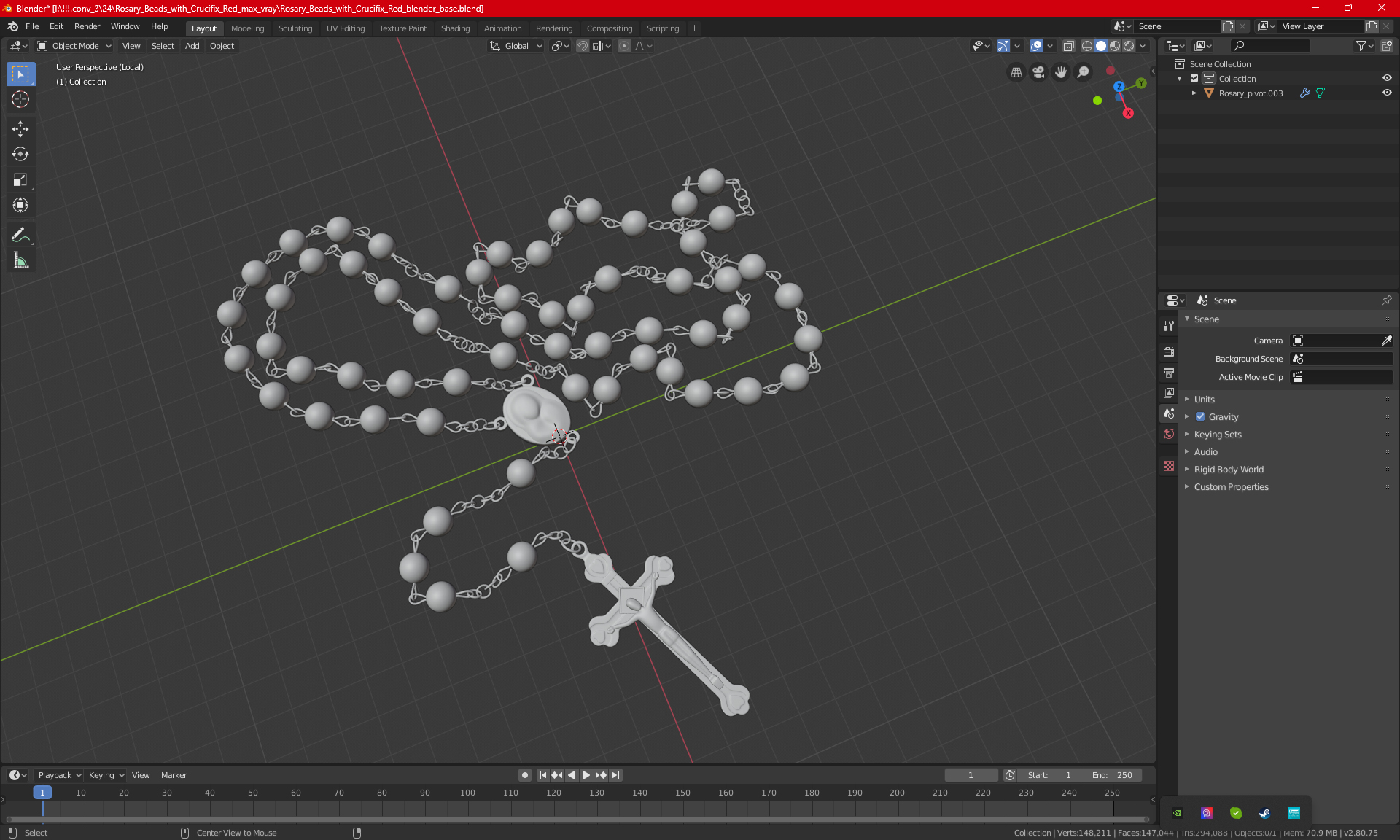 3D model Rosary Beads with Crucifix Red