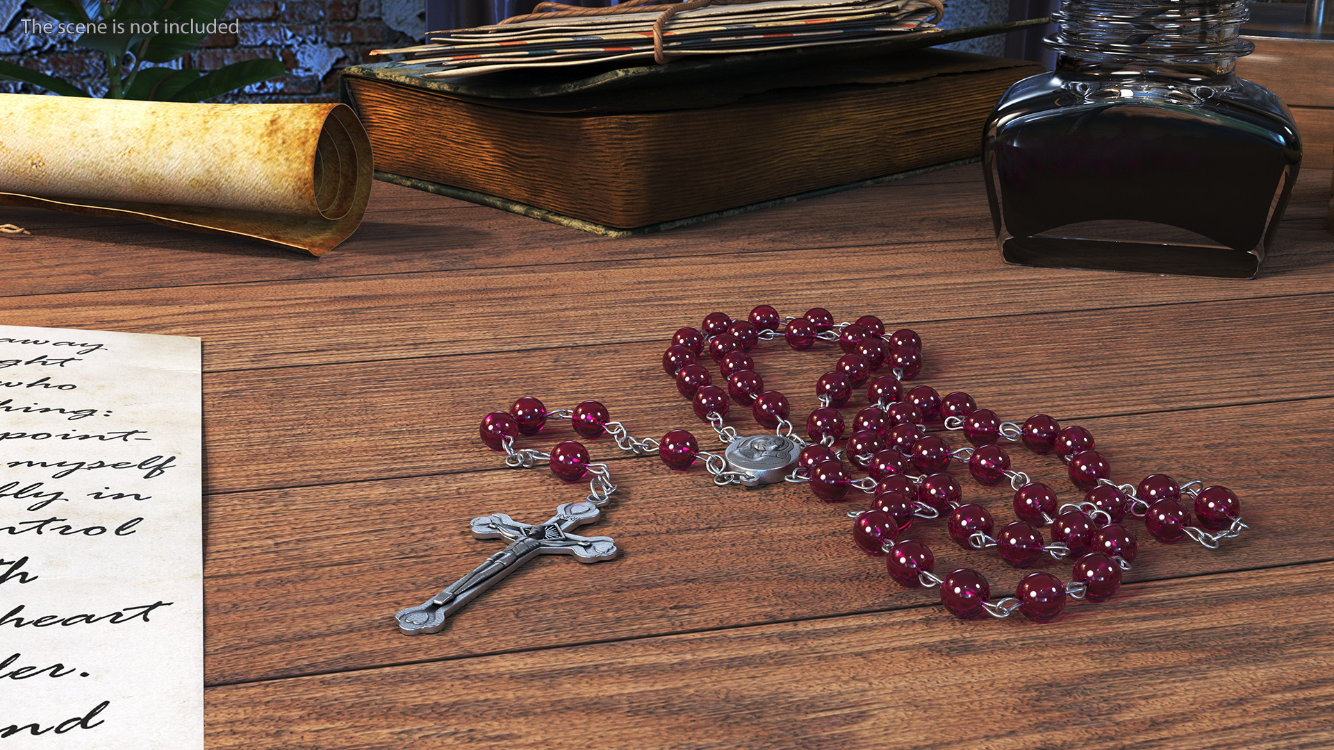 3D model Rosary Beads with Crucifix Red
