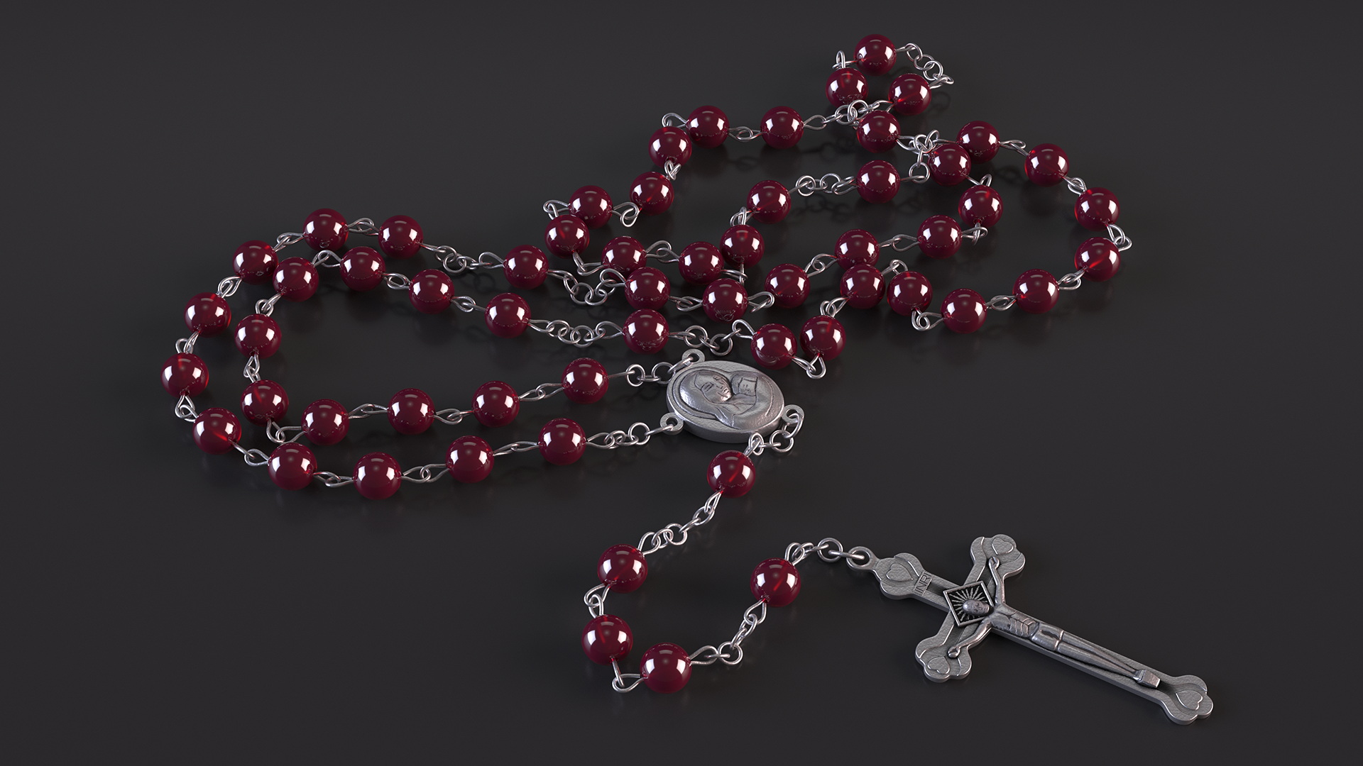 3D model Rosary Beads with Crucifix Red