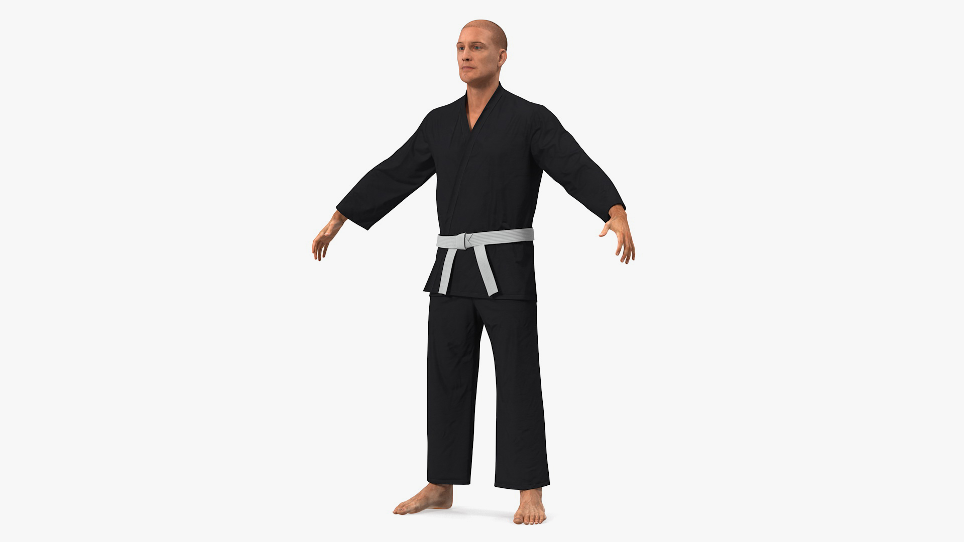 3D Karate Fighter Black Suit with Fur Rigged