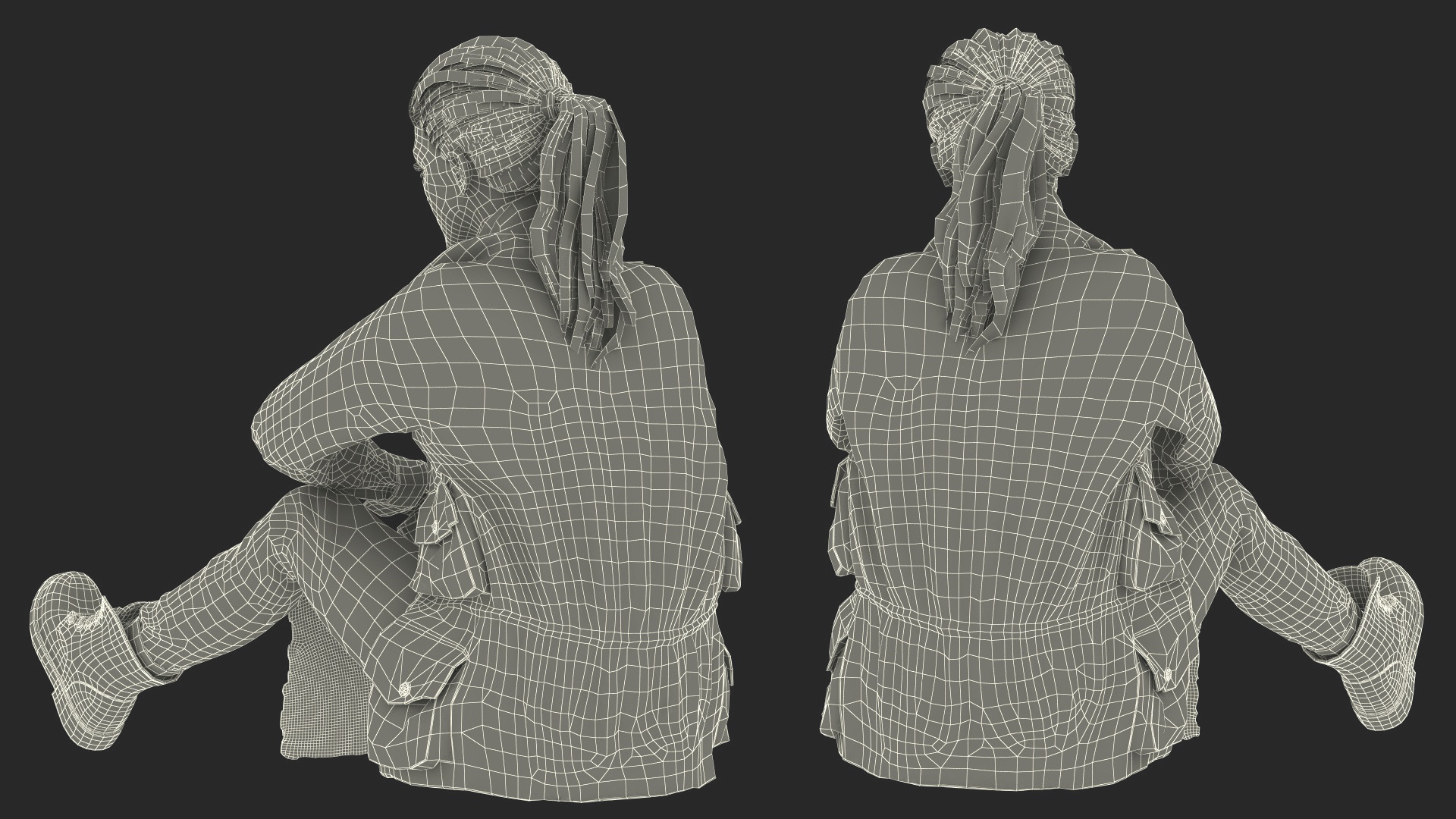 Seated Homeless Woman Holding Sign 3D model