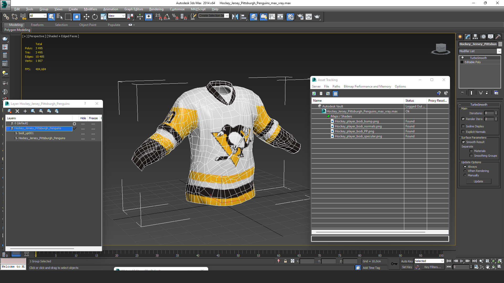 3D Hockey Jersey Pittsburgh Penguins model