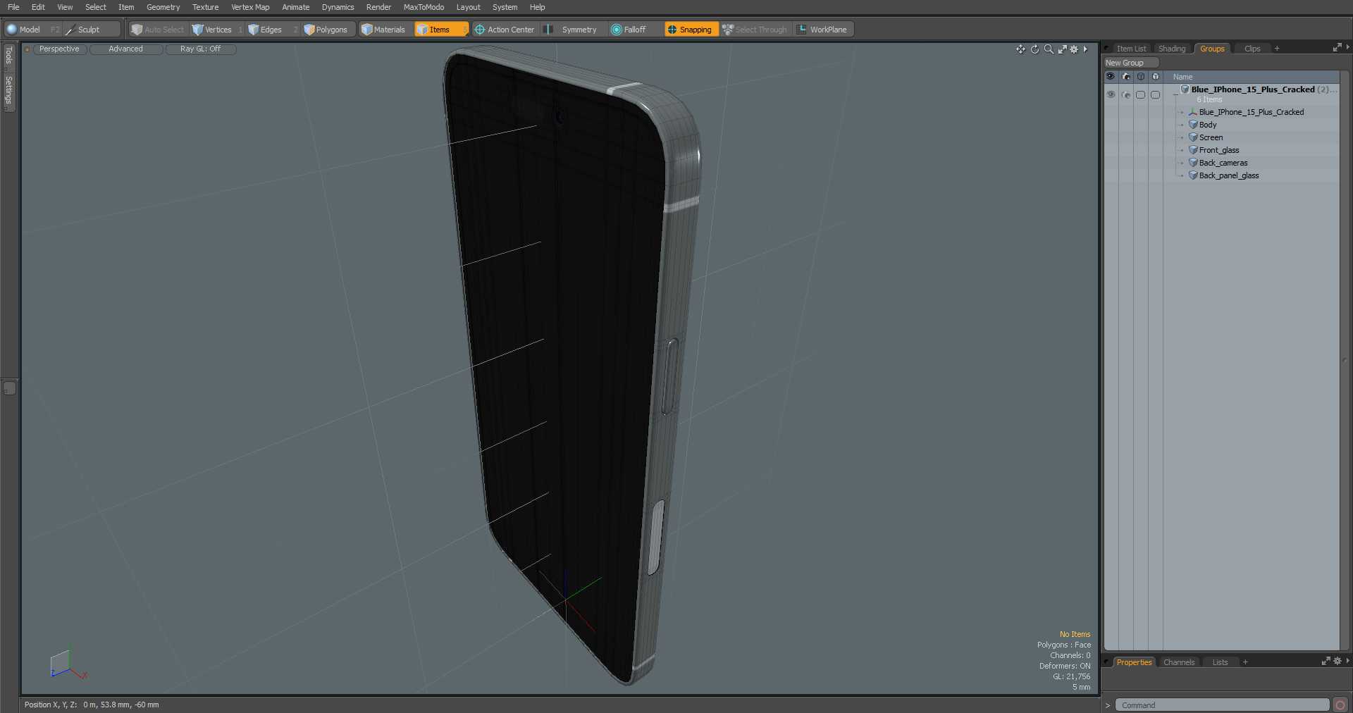 Blue IPhone 15 Plus Cracked 3D
