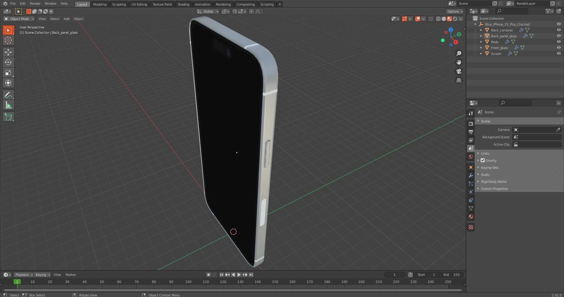 Blue IPhone 15 Plus Cracked 3D