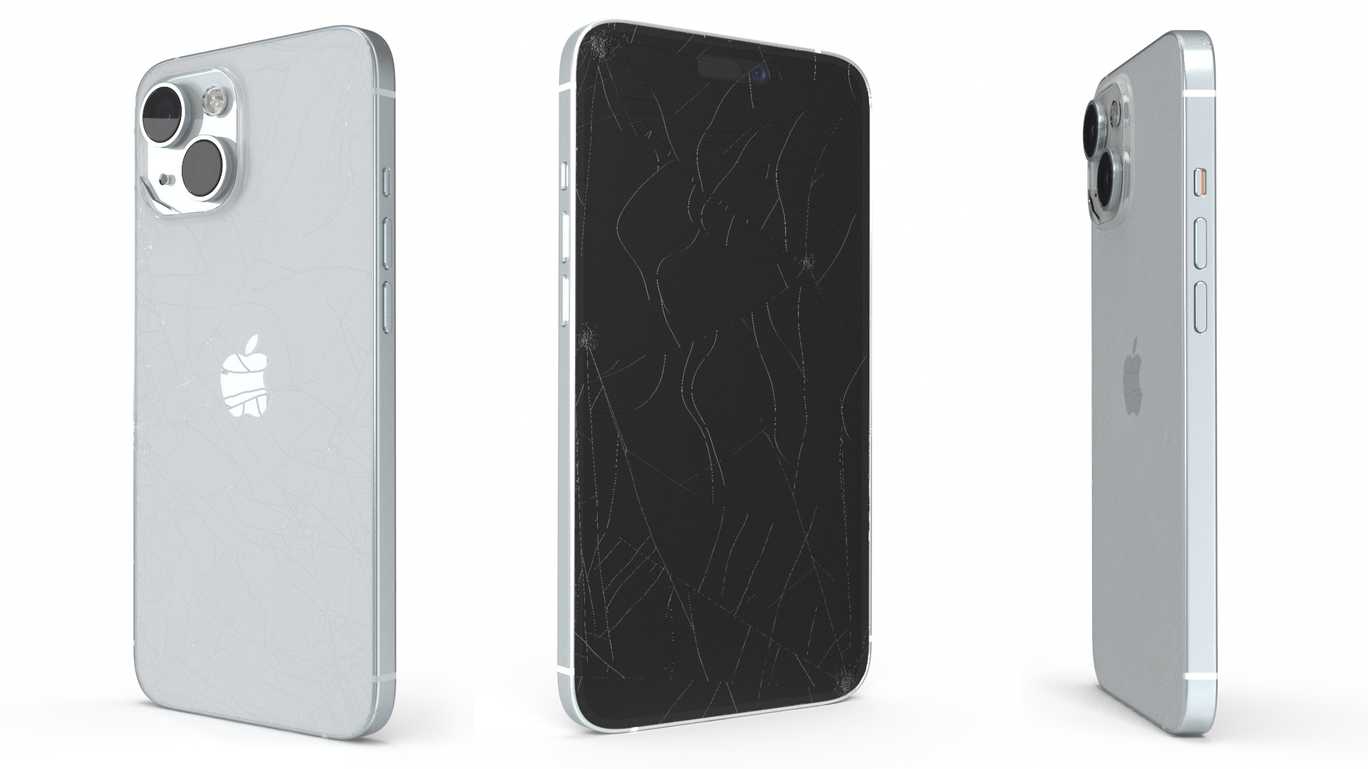 Blue IPhone 15 Plus Cracked 3D