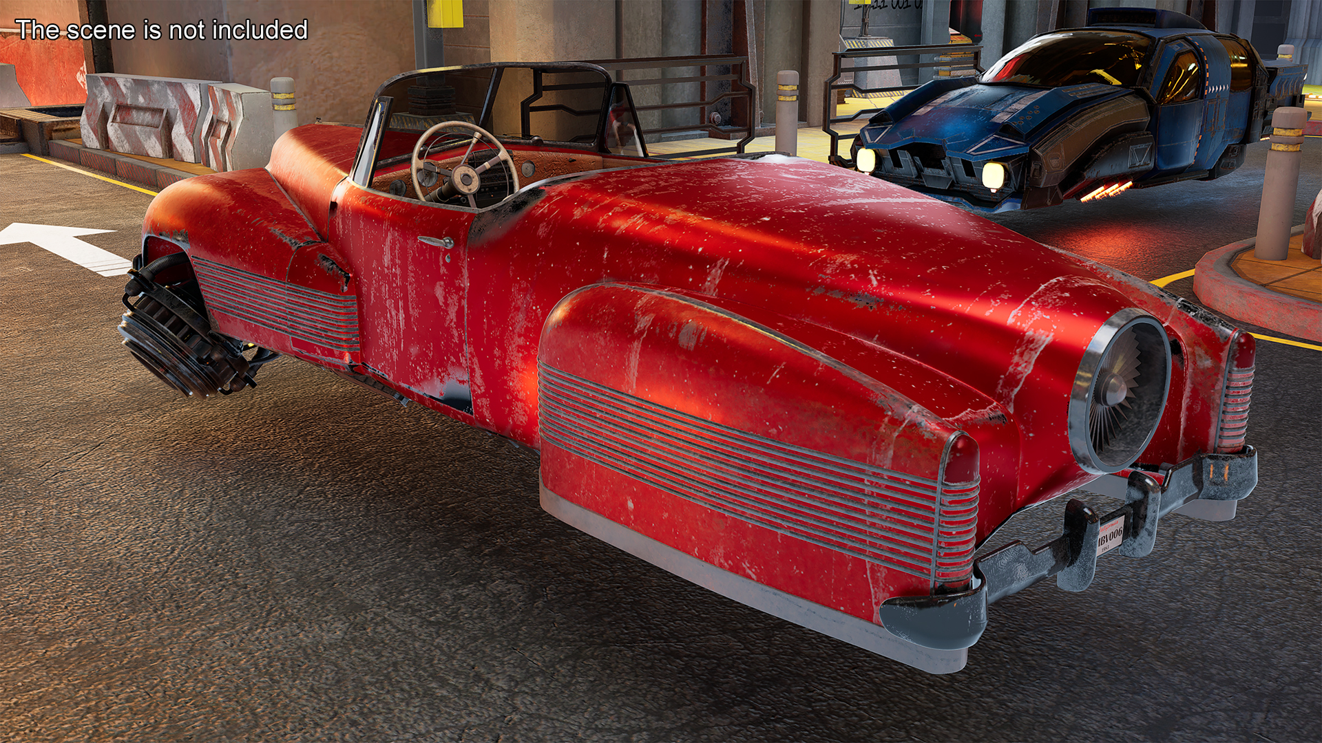 Retro Futuristic Aerocar Red Old 3D