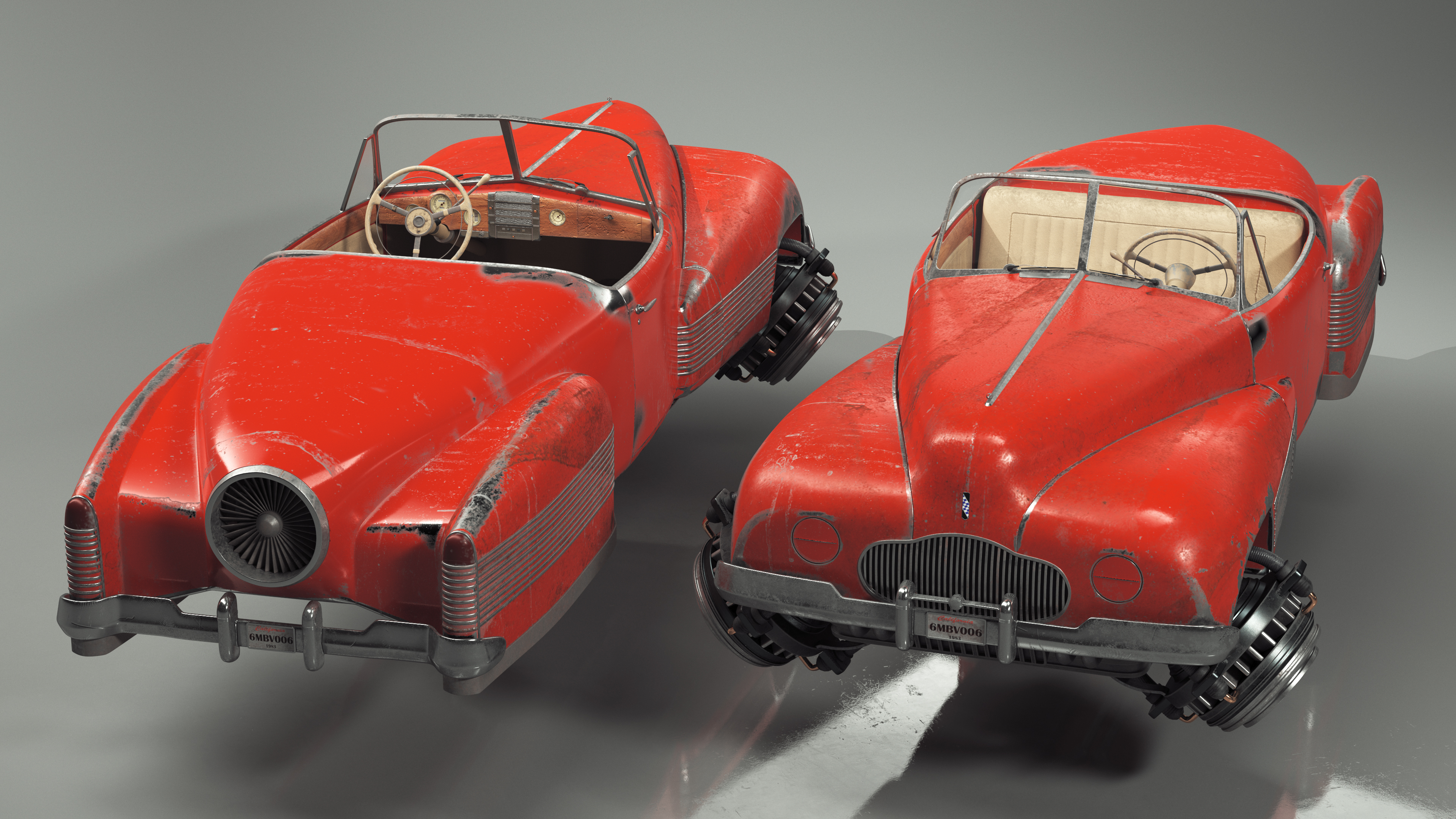 Retro Futuristic Aerocar Red Old 3D