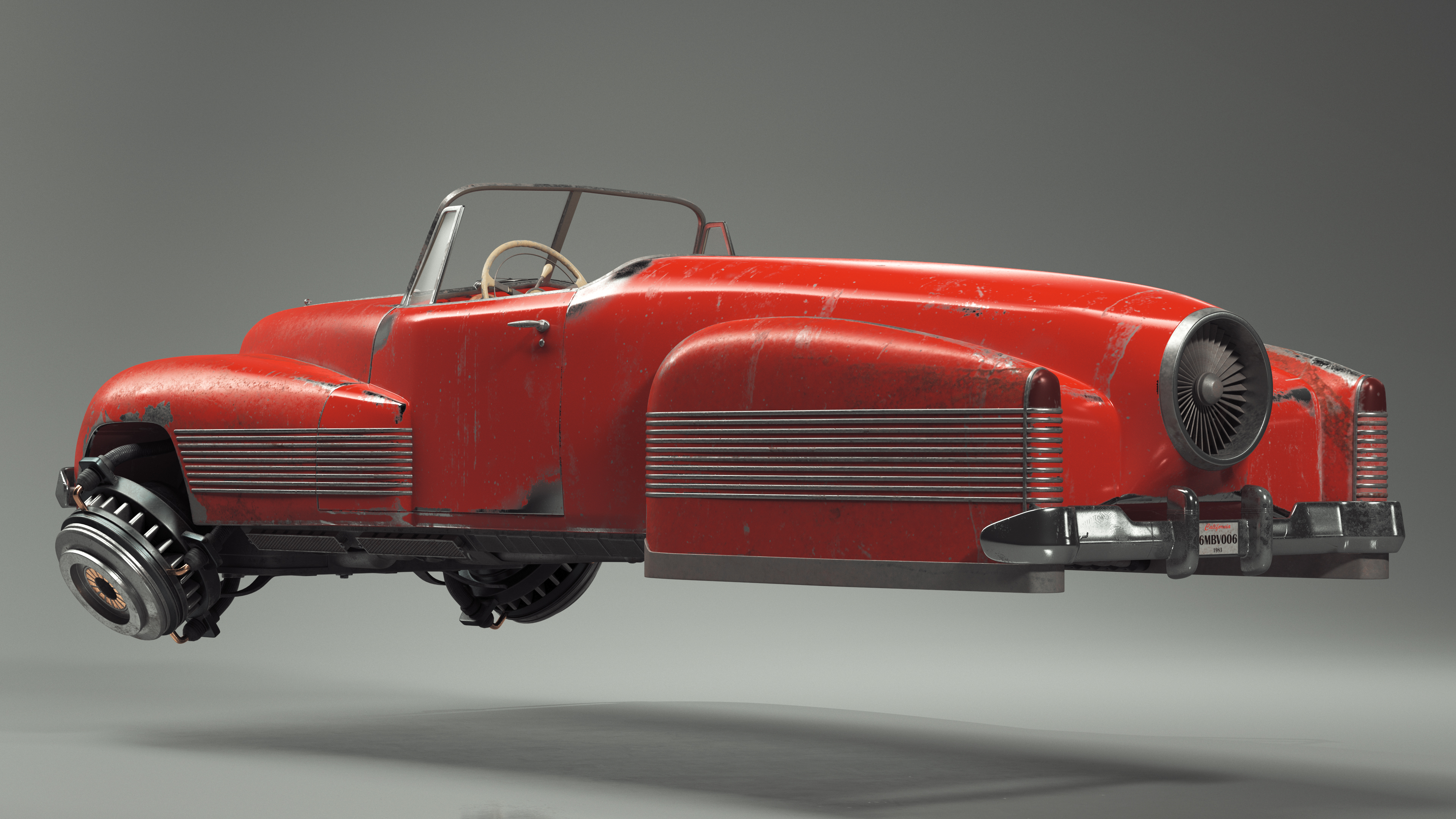 Retro Futuristic Aerocar Red Old 3D