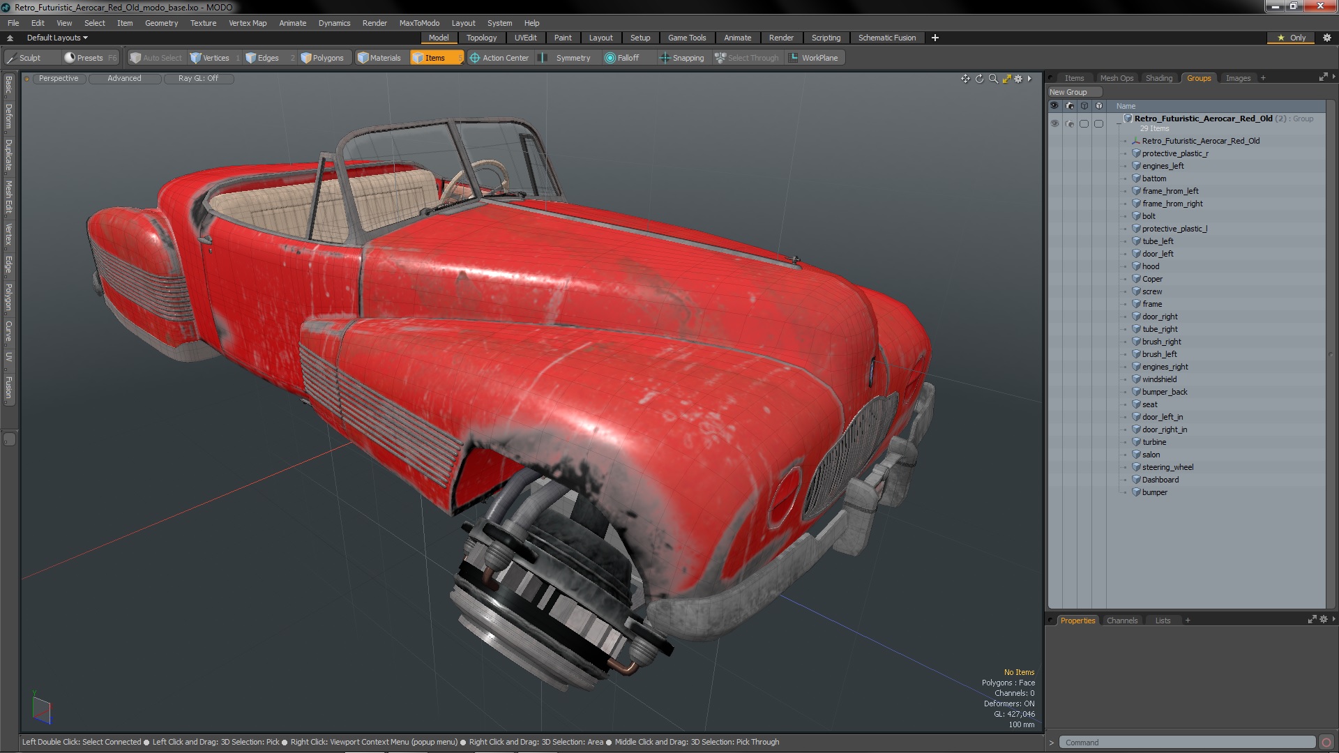 Retro Futuristic Aerocar Red Old 3D