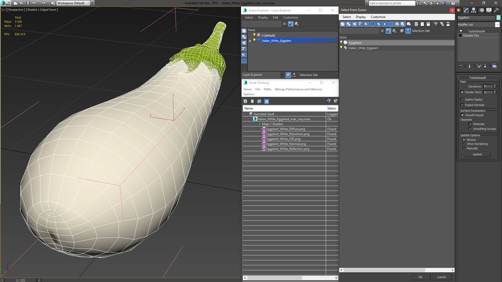 Italian White Eggplant 3D
