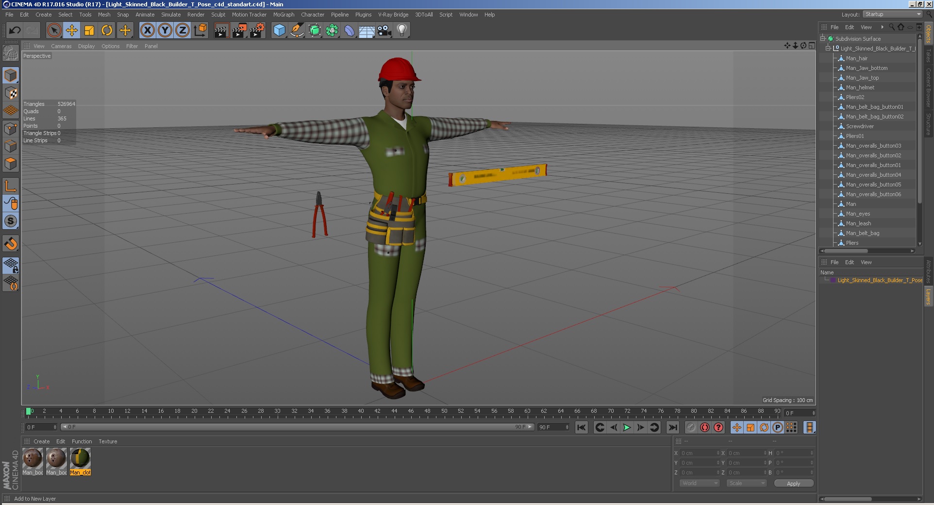 Light Skinned Black Builder T Pose 3D model