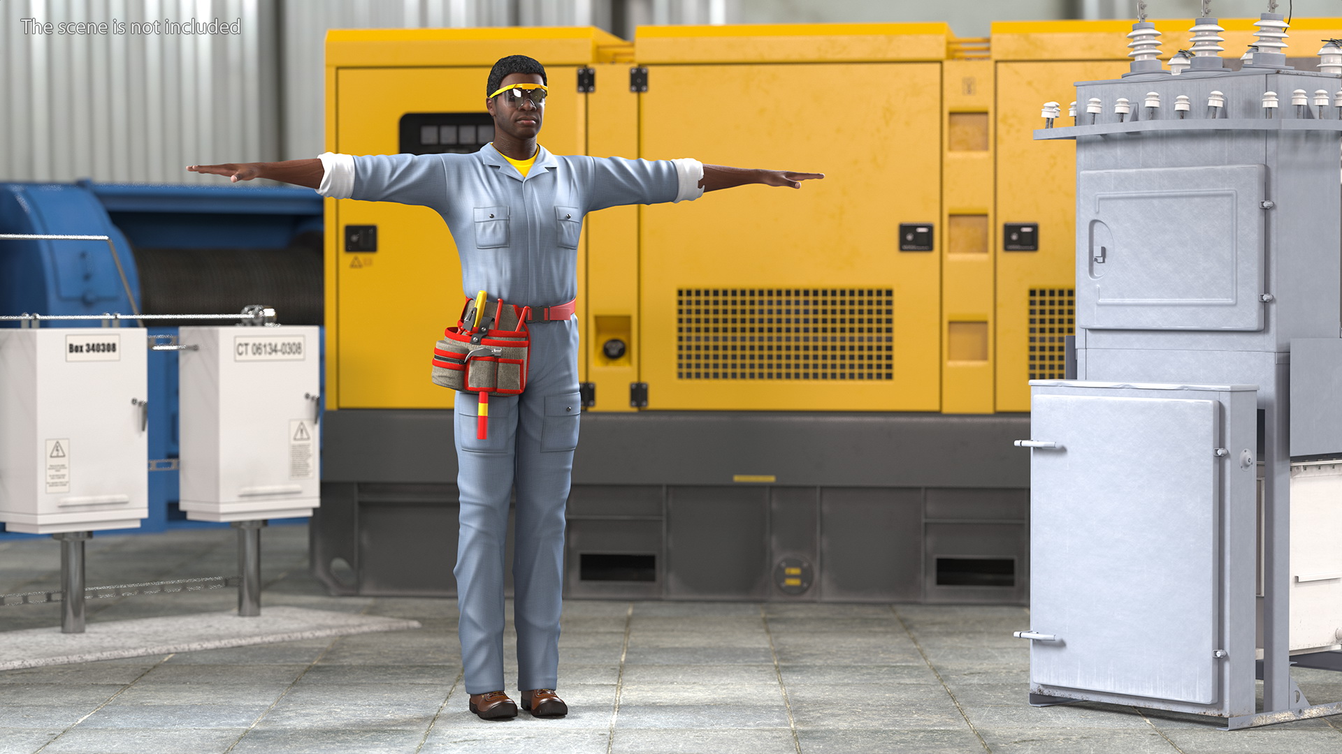 3D Dark Skin Black Man Electrician T Pose model