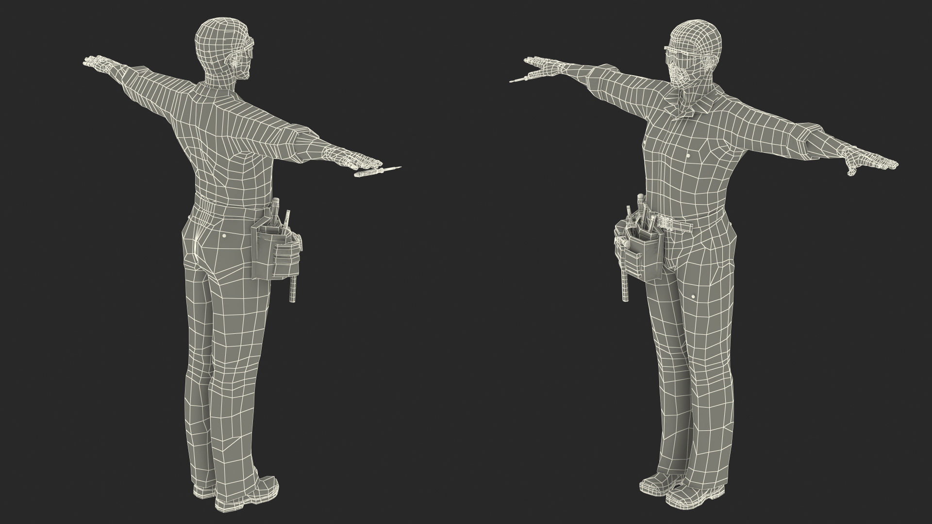 3D Dark Skin Black Man Electrician T Pose model