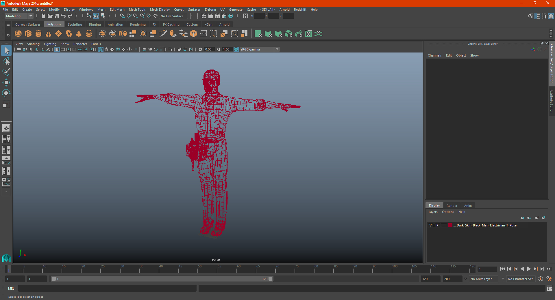 3D Dark Skin Black Man Electrician T Pose model