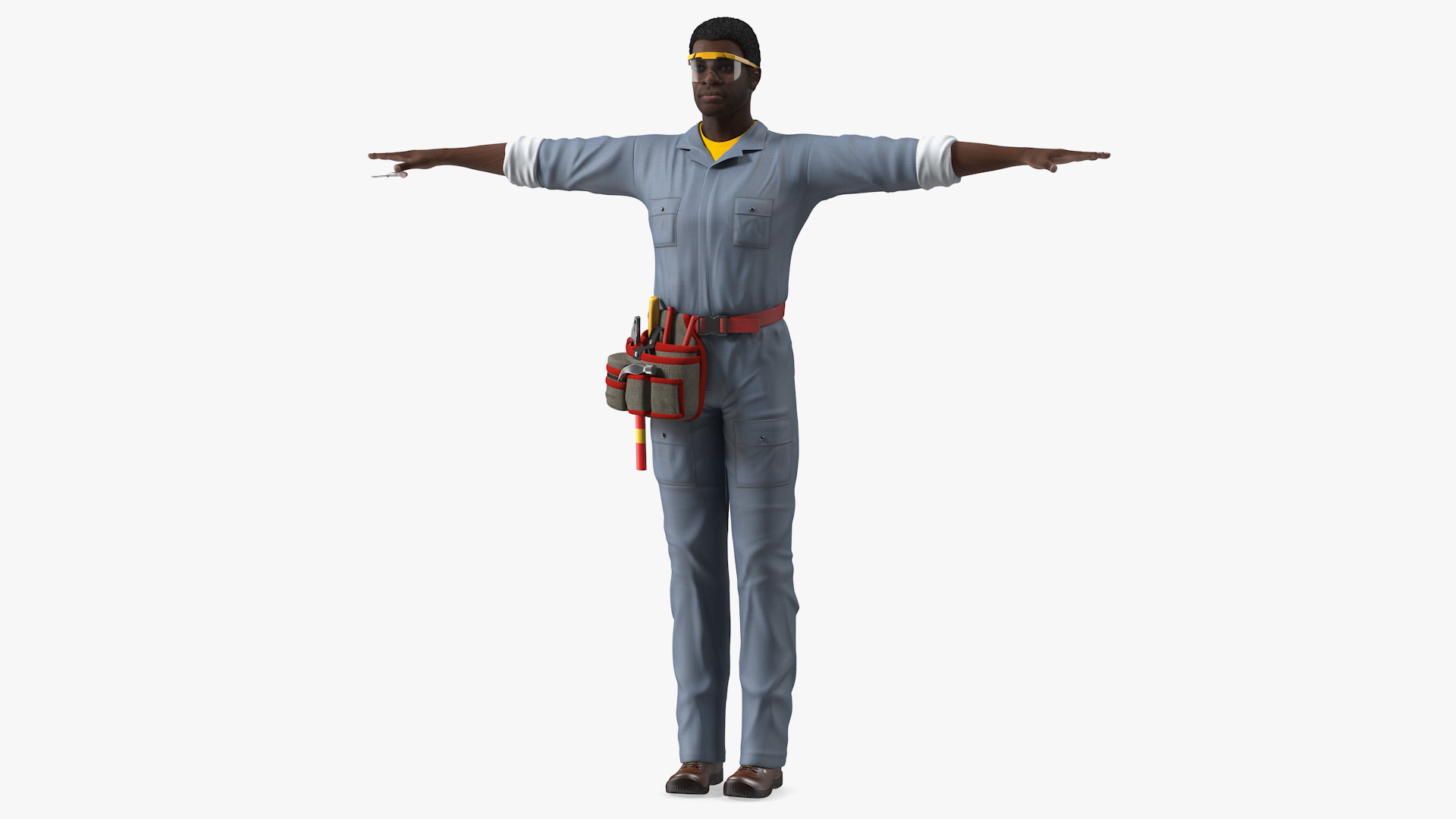 3D Dark Skin Black Man Electrician T Pose model