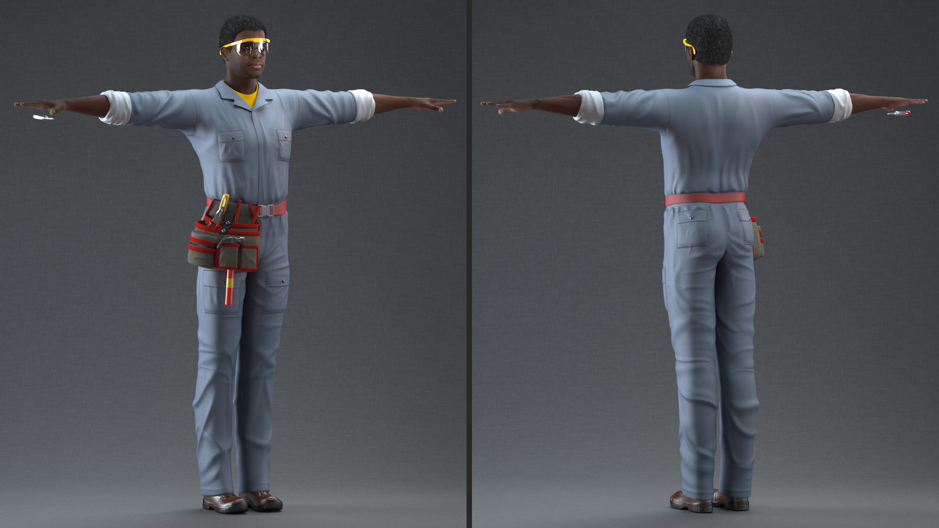 3D Dark Skin Black Man Electrician T Pose model