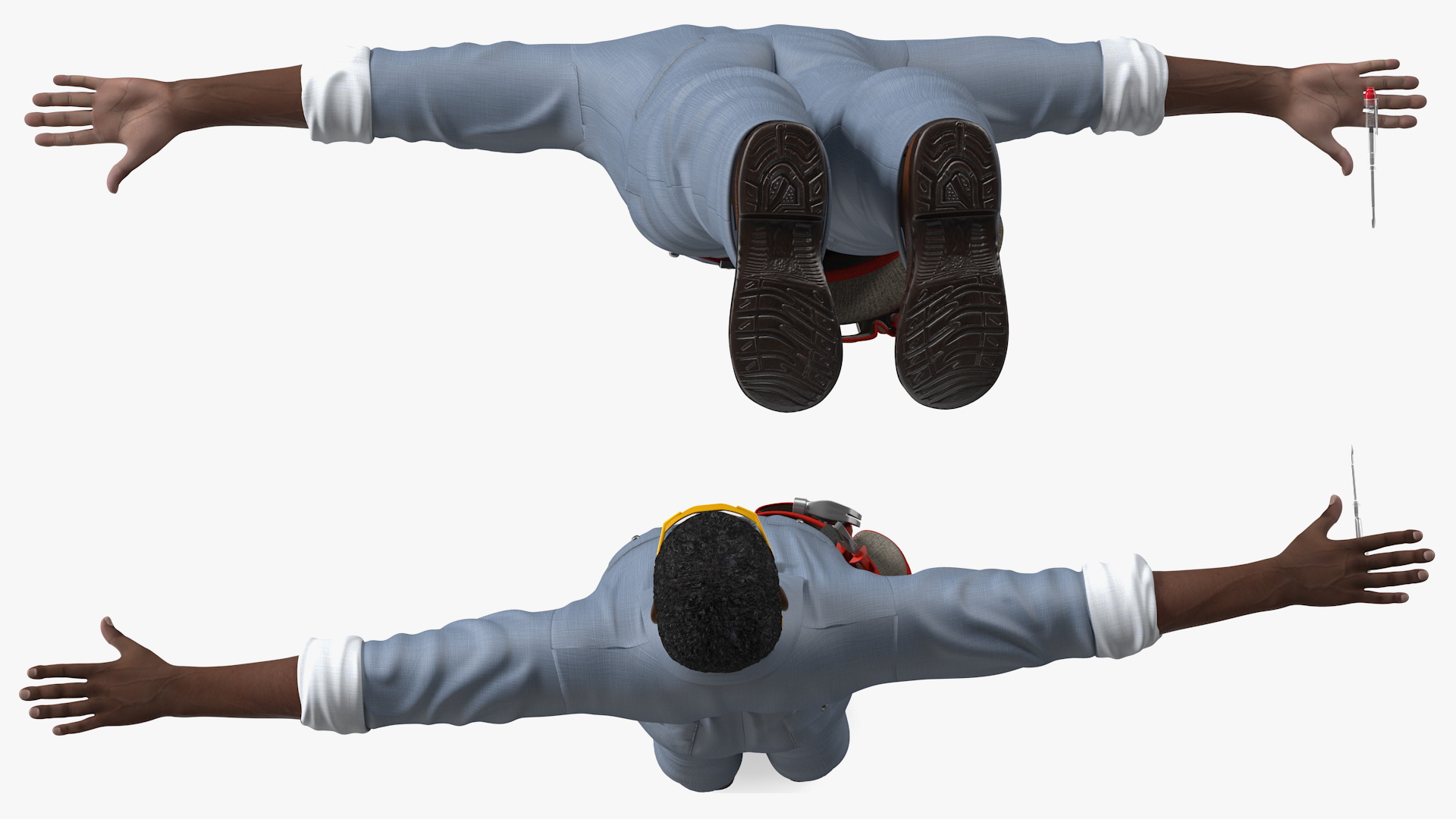 3D Dark Skin Black Man Electrician T Pose model