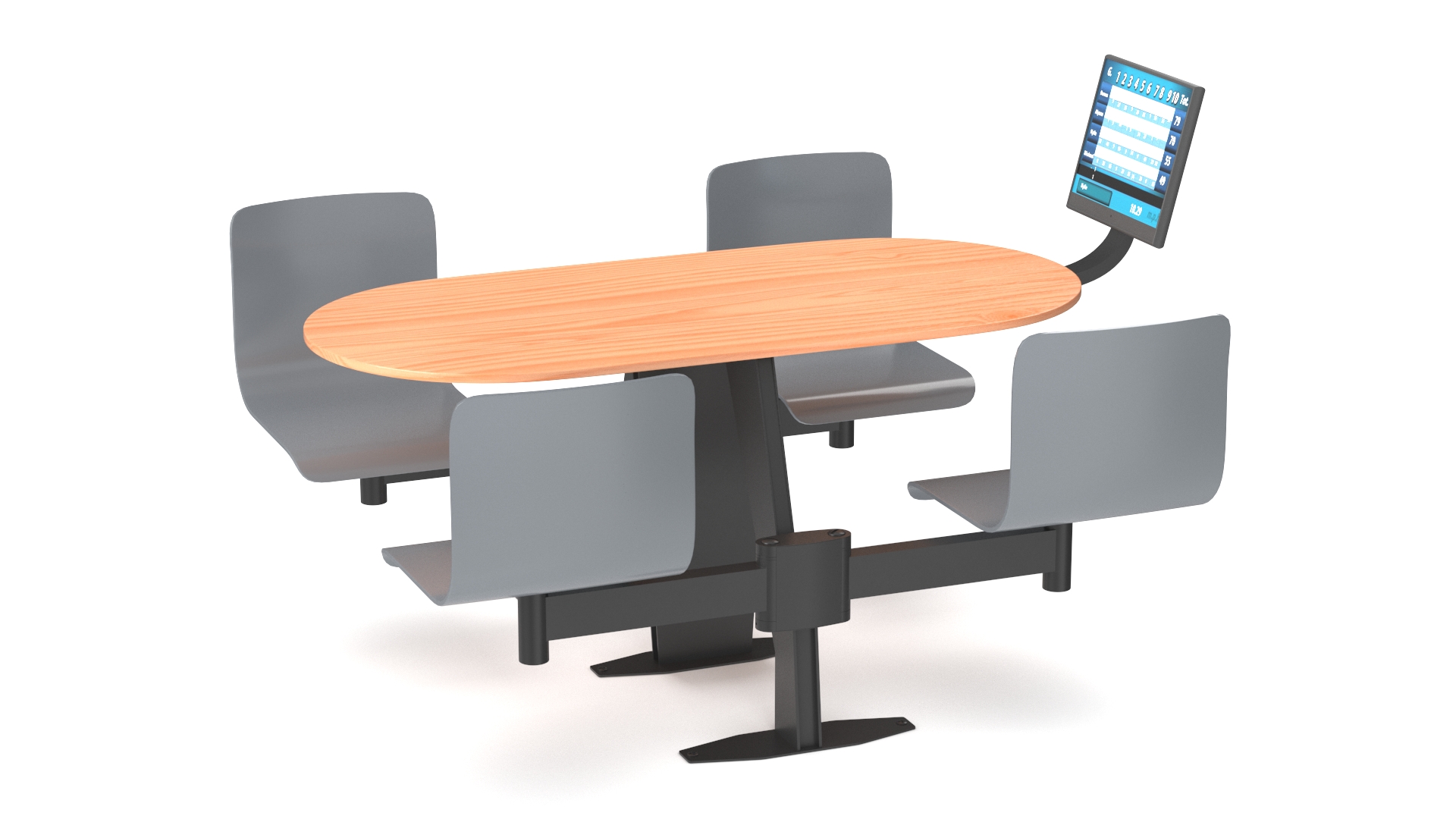 3D model Oval Light Bowling Table with Red Chairs