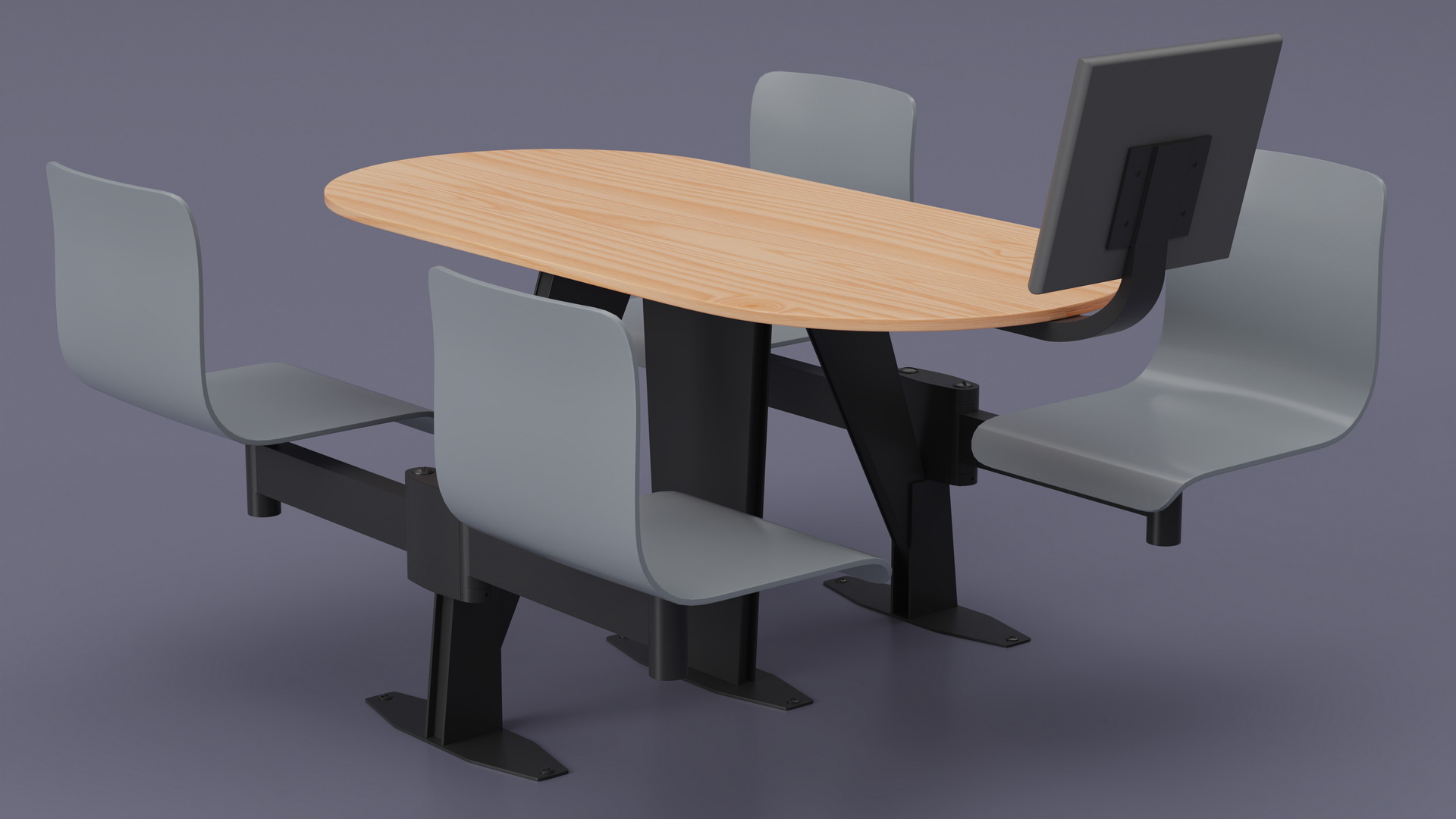 3D model Oval Light Bowling Table with Red Chairs