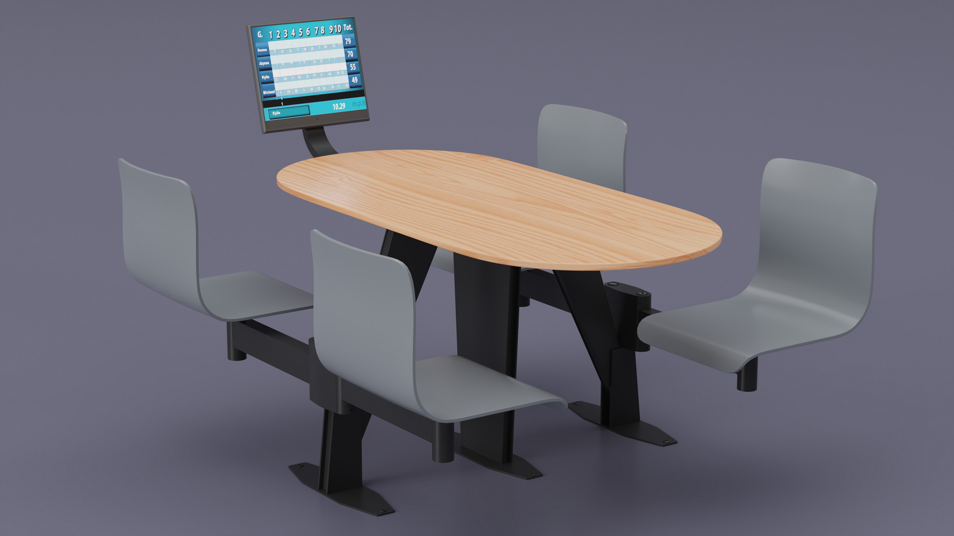 3D model Oval Light Bowling Table with Red Chairs