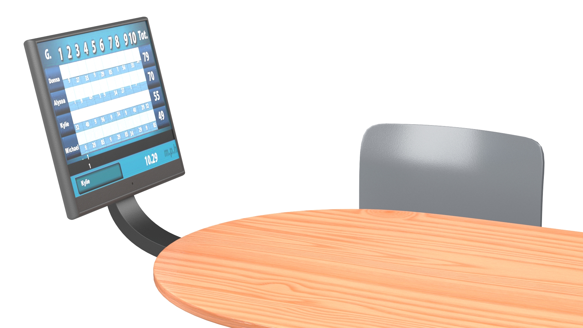3D model Oval Light Bowling Table with Red Chairs