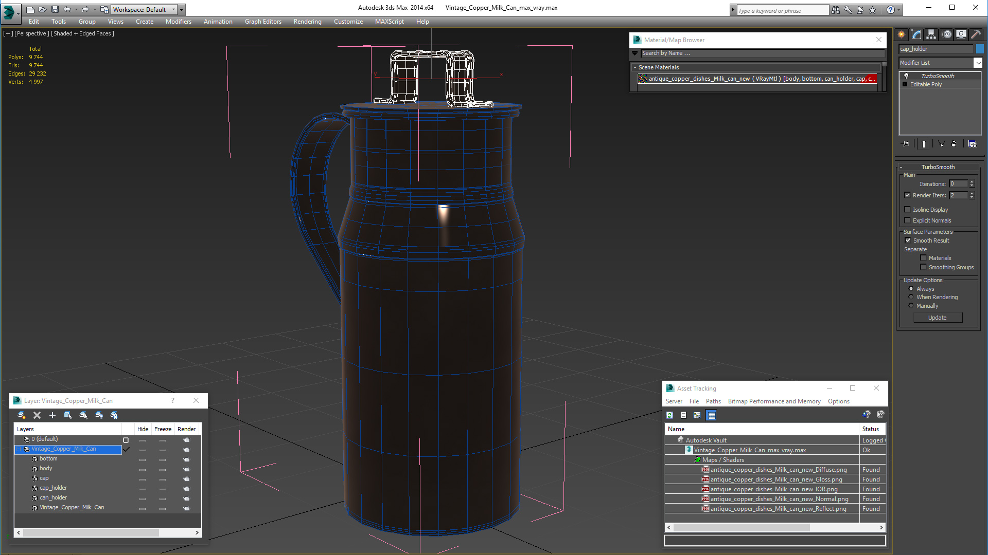 3D Vintage Copper Milk Can model