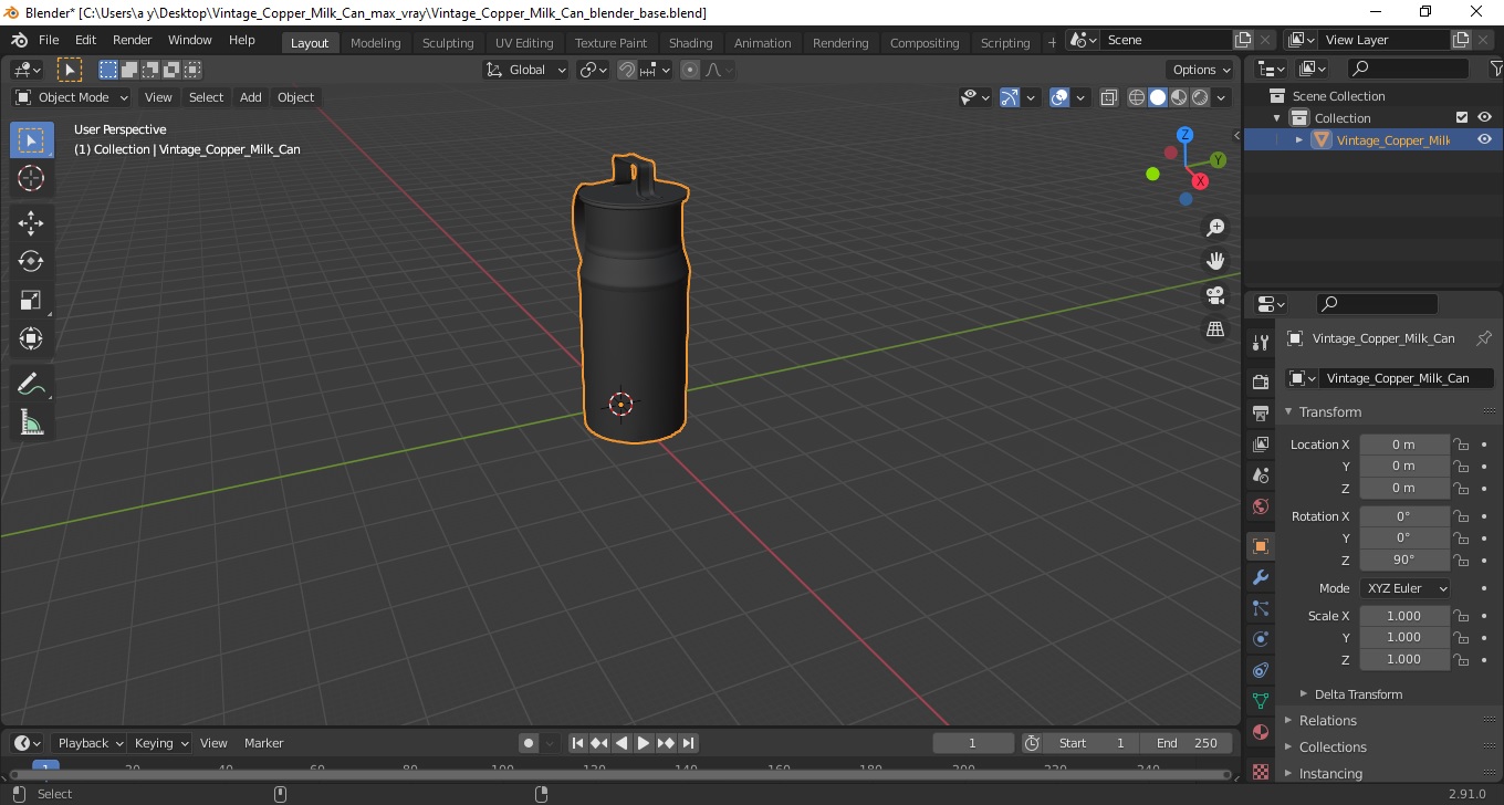 3D Vintage Copper Milk Can model