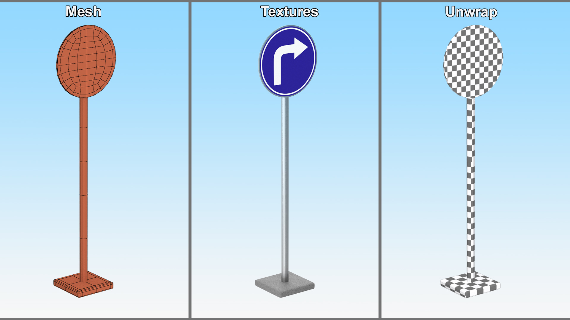 3D Road Sign Turn Right Ahead