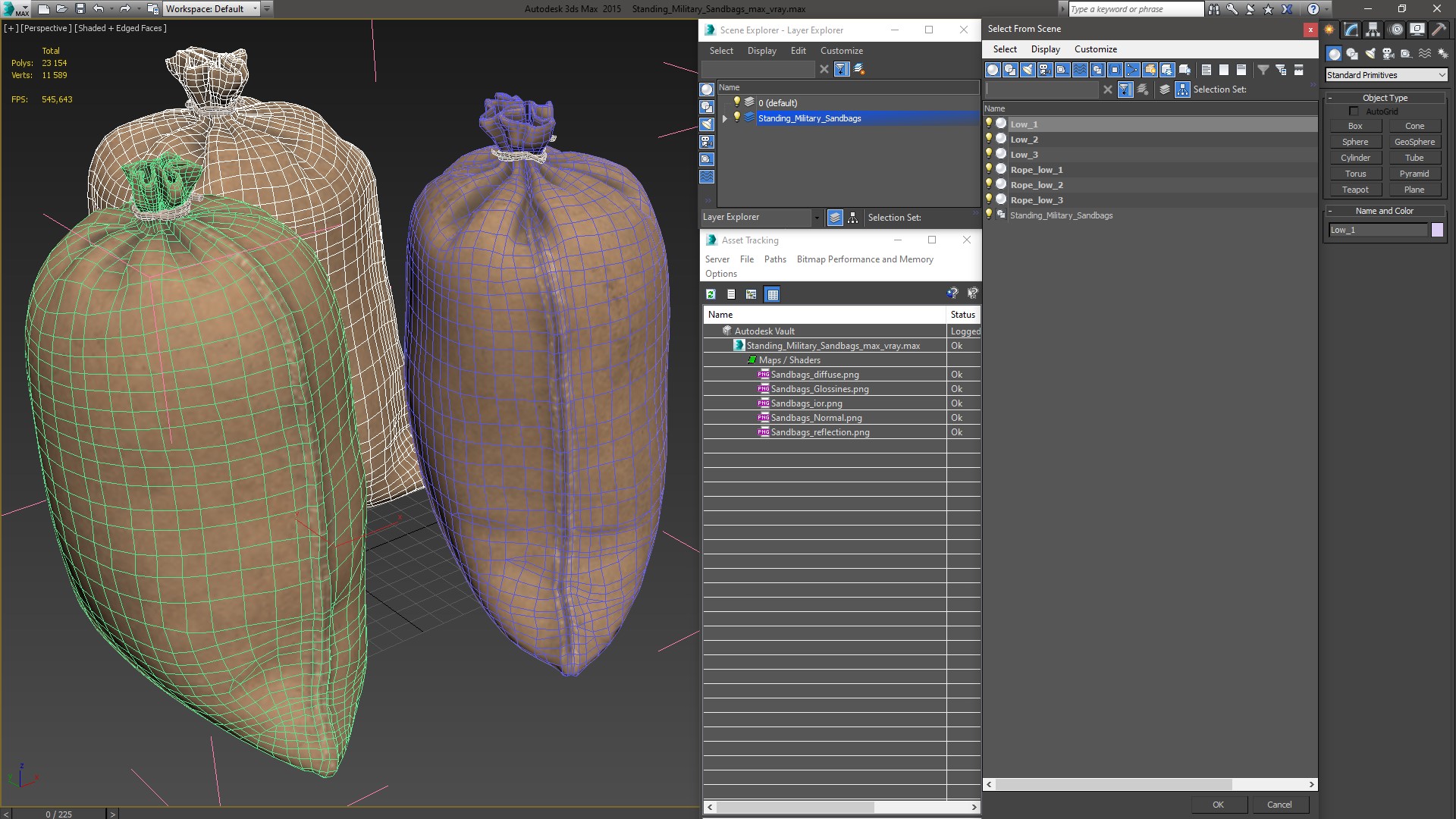 3D Standing Military Sandbags