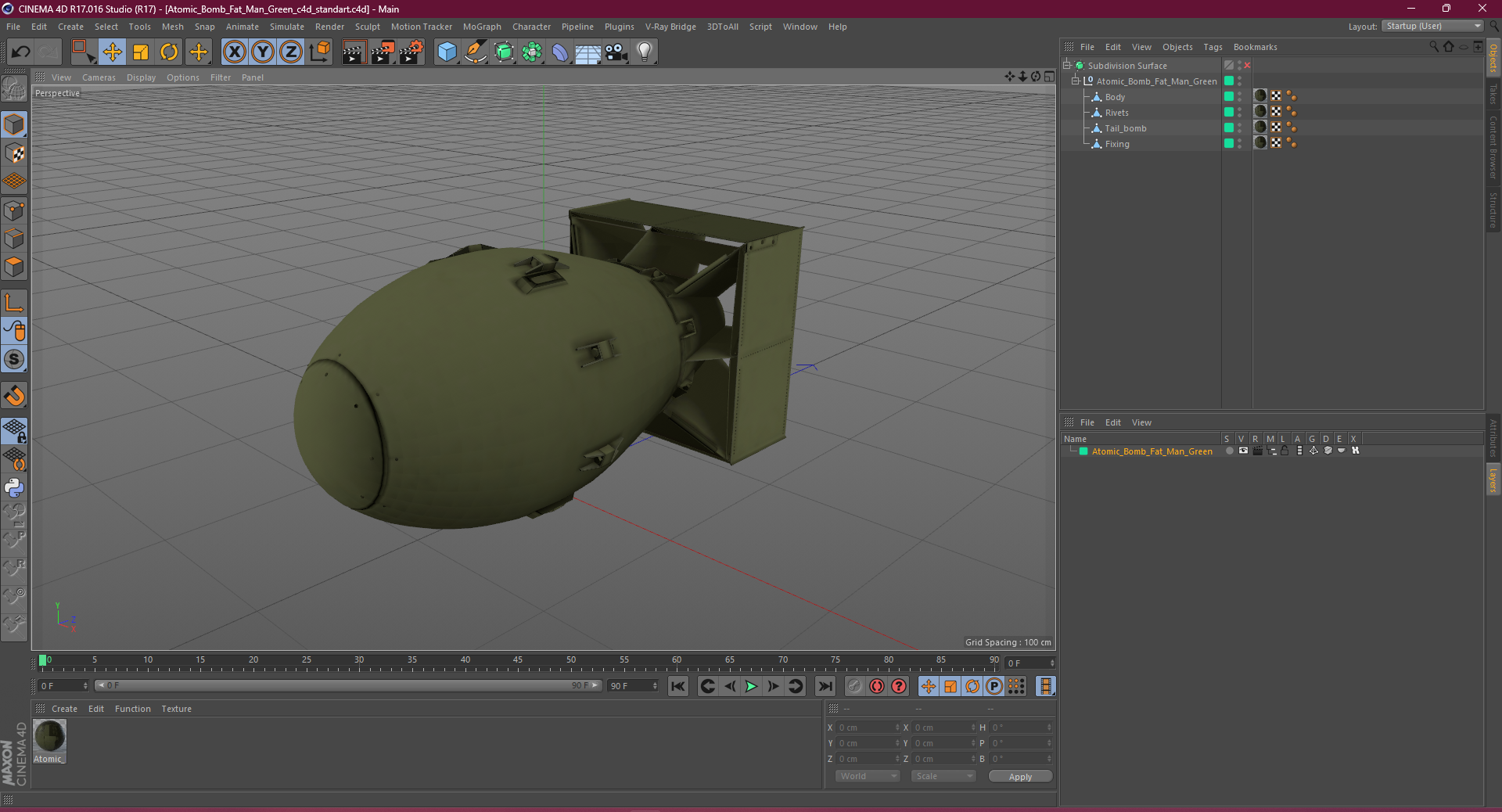 3D model Atomic Bomb Fat Man Green