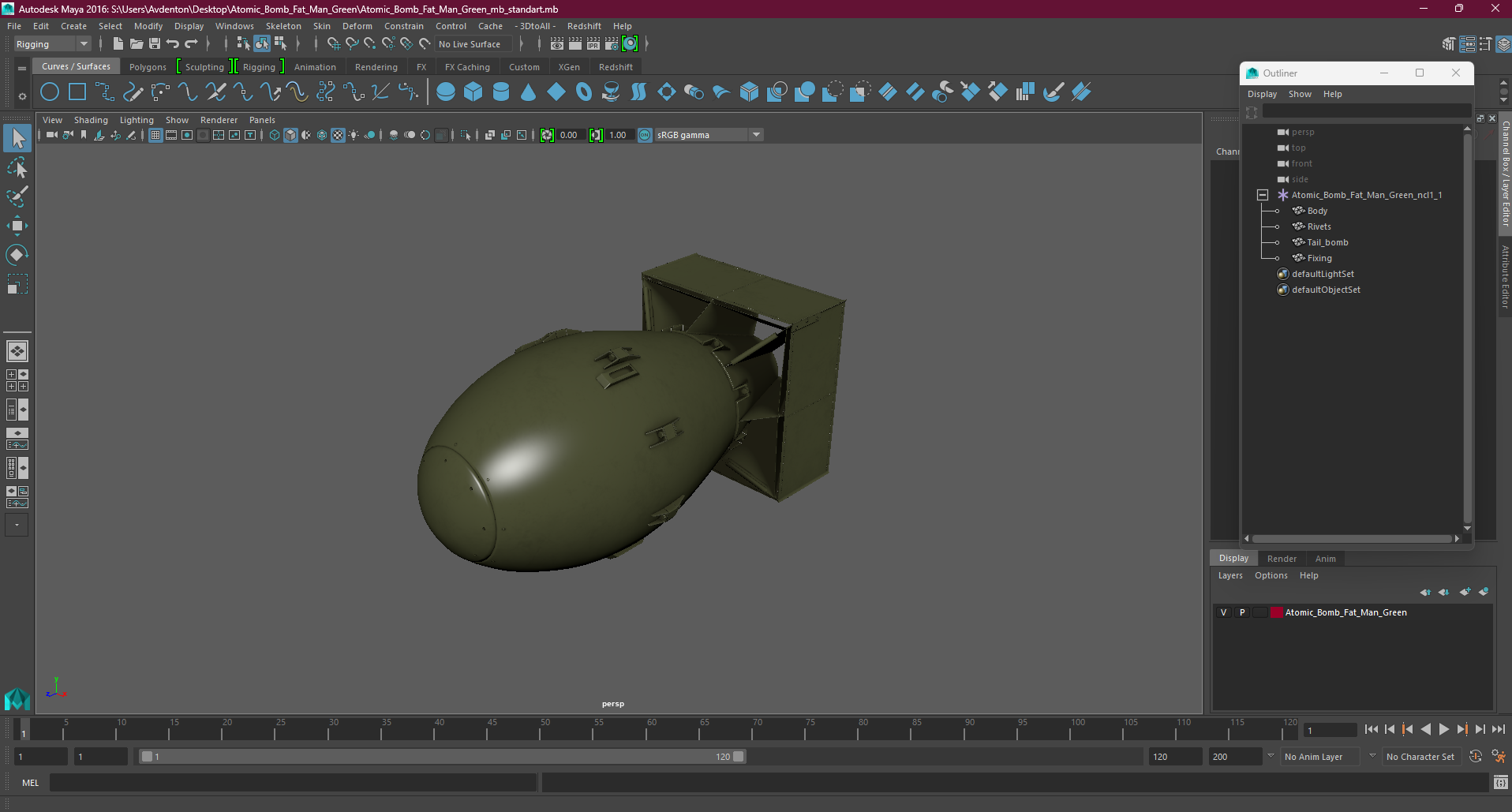 3D model Atomic Bomb Fat Man Green